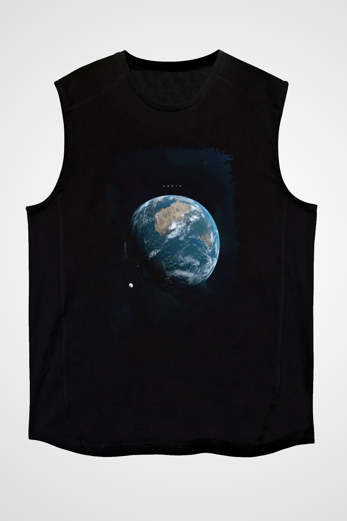 Dünya Renkli Fotoğraf Baskılı Unisex Kolsuz Siyah Tişört - Tshirt