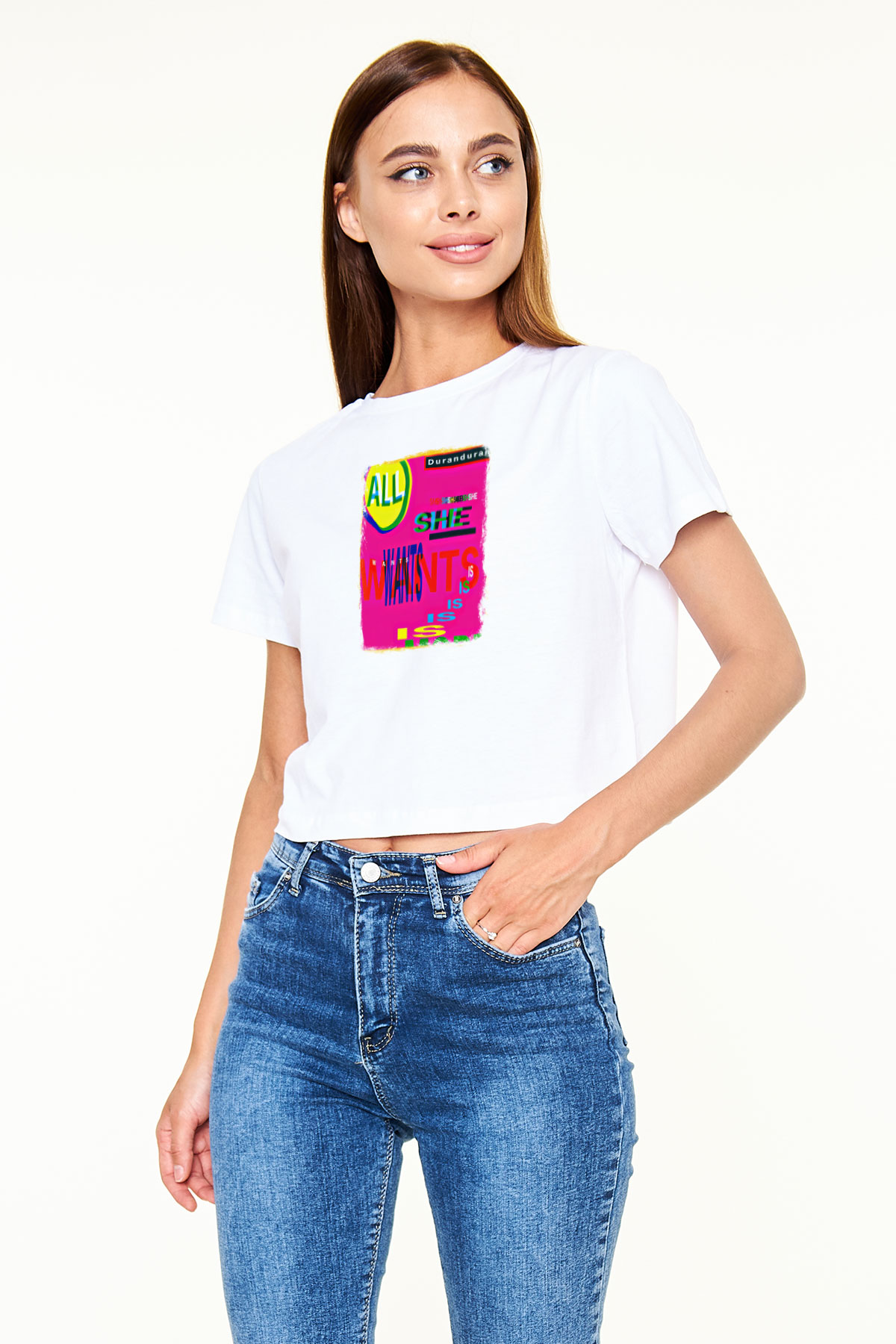 Duran Duran Baskılı Unisex Beyaz Crop Top Tişört