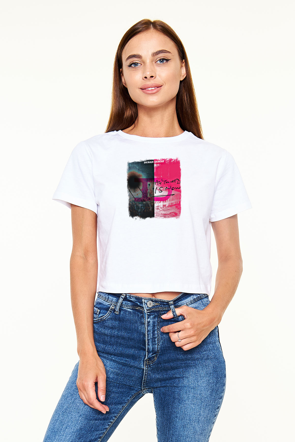 Duran Duran Baskılı Unisex Beyaz Crop Top Tişört