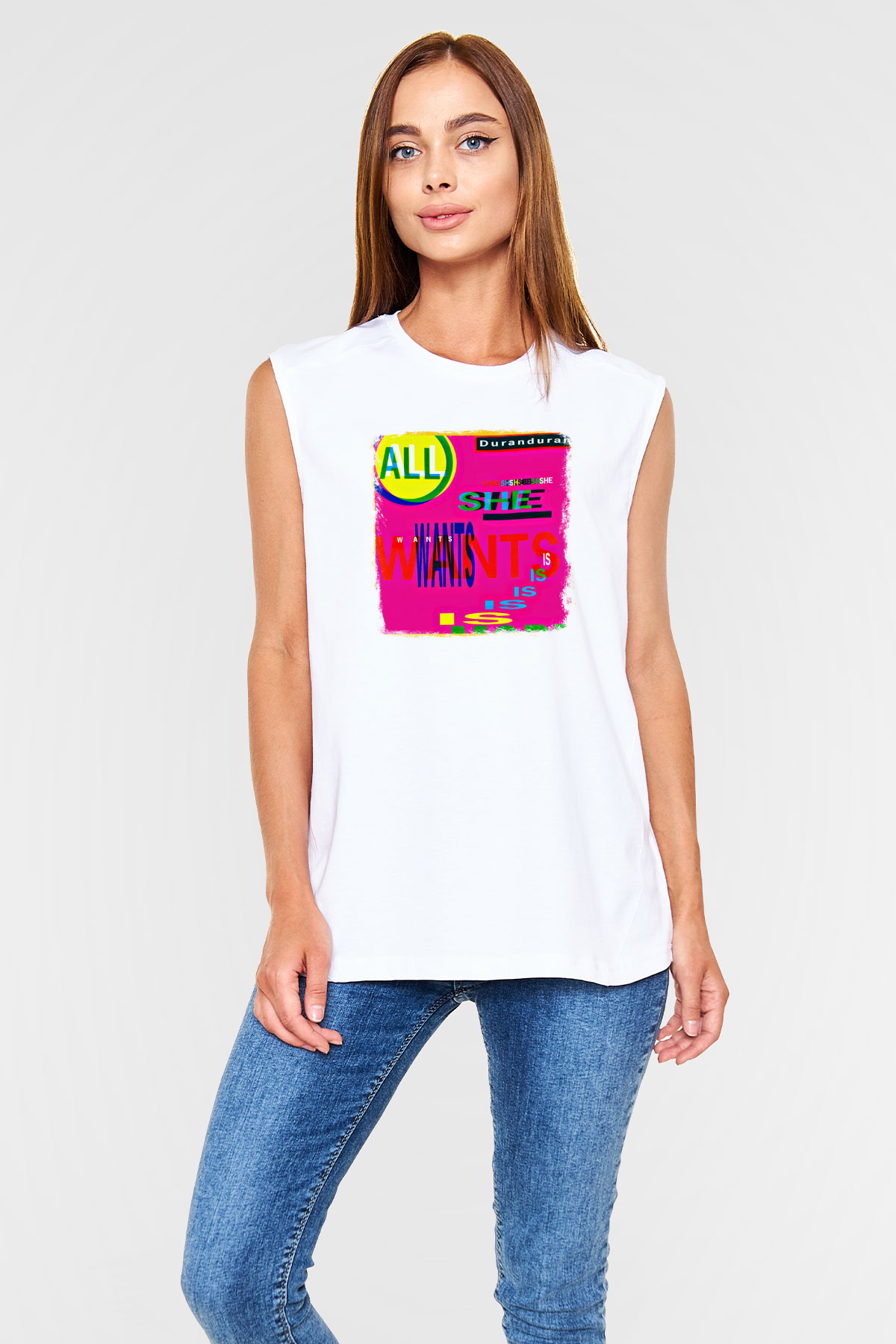 Duran Duran Baskılı Unisex Beyaz Kolsuz Tişört