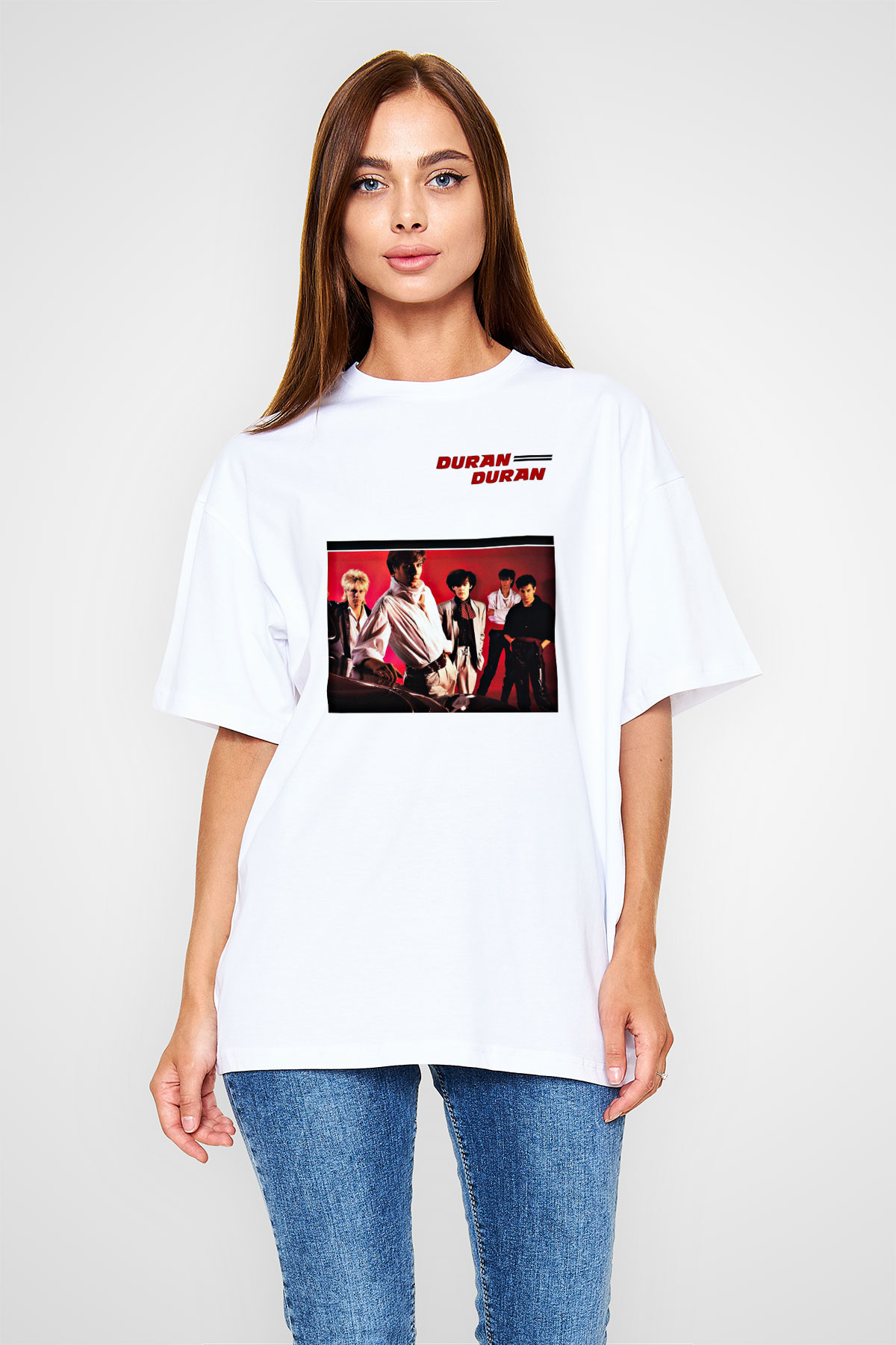 Duran Duran Baskılı Unisex Beyaz Oversize Tişört