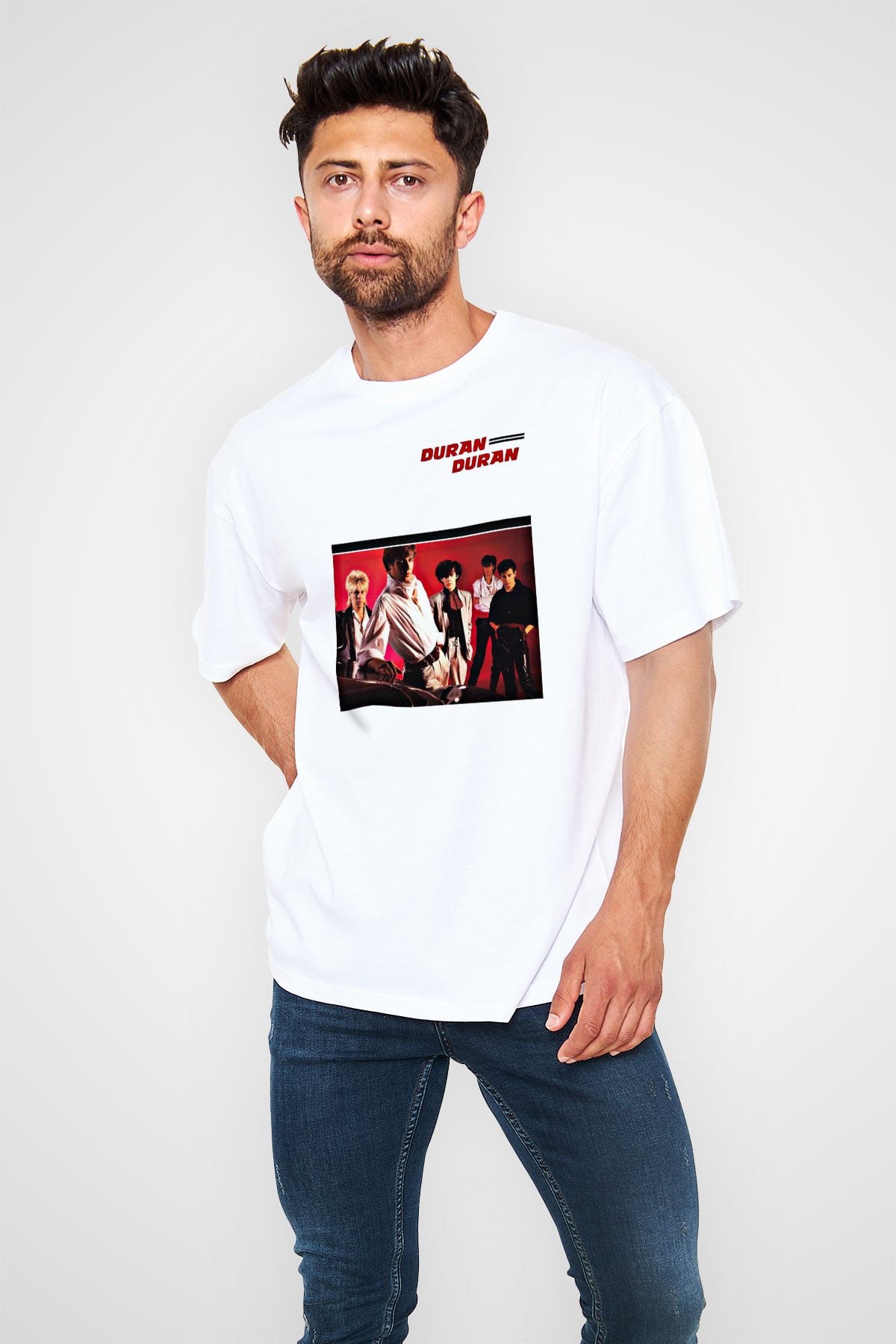 Duran Duran Baskılı Unisex Beyaz Oversize Tişört