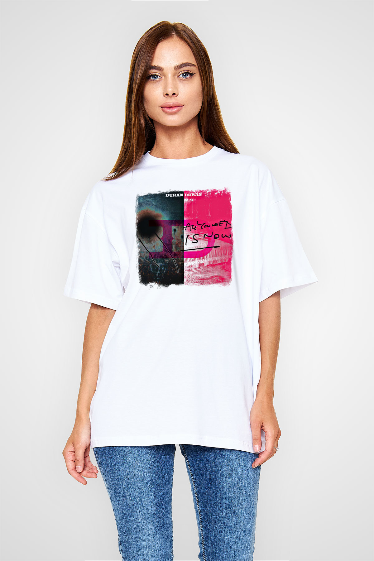 Duran Duran Baskılı Unisex Beyaz Oversize Tişört