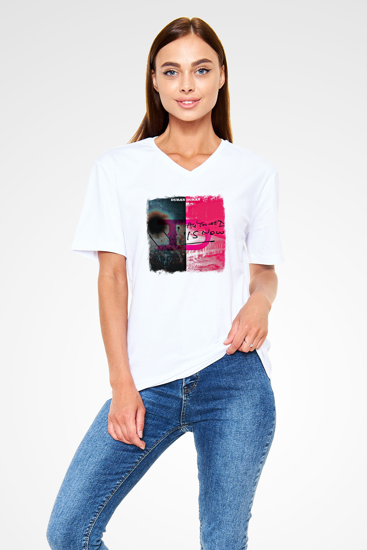 Duran Duran Baskılı Unisex Beyaz V Yaka Tişört