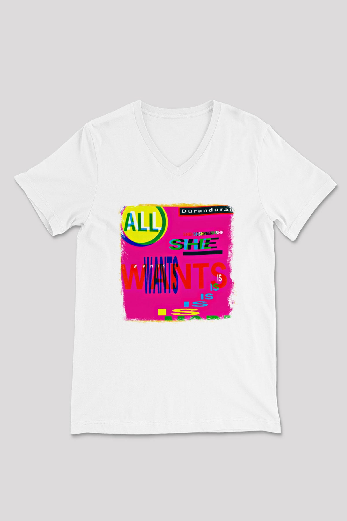 Duran Duran Baskılı Unisex Beyaz V Yaka Tişört