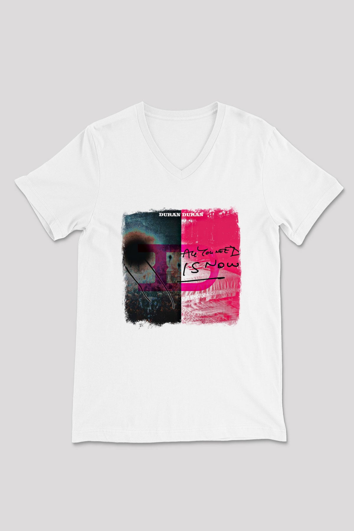 Duran Duran Baskılı Unisex Beyaz V Yaka Tişört