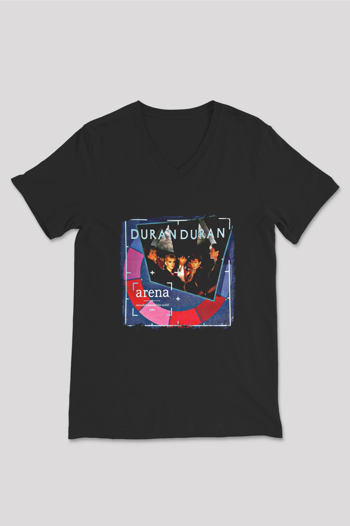 Duran Duran Baskılı Unisex Siyah V Yaka Tişört