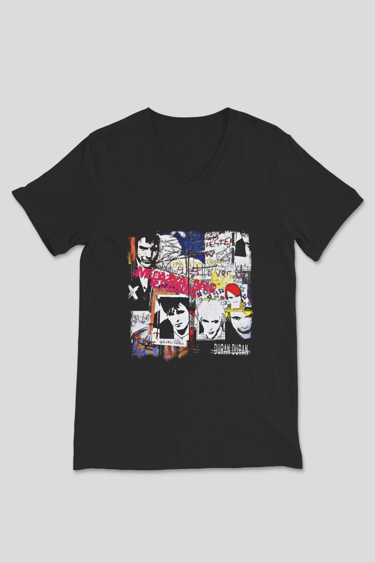 Duran Duran Baskılı Unisex Siyah V Yaka Tişört