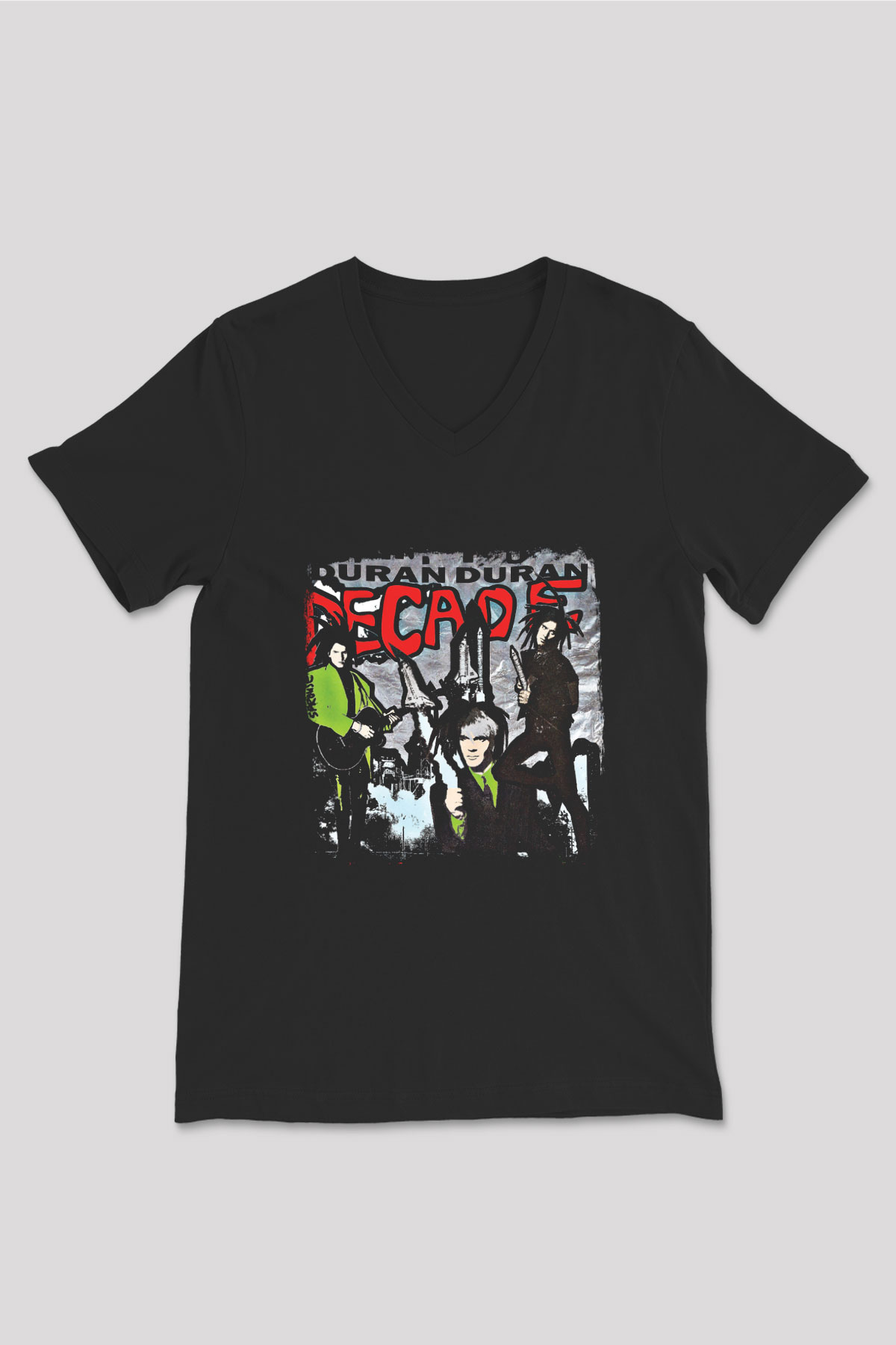 Duran Duran Baskılı Unisex Siyah V Yaka Tişört