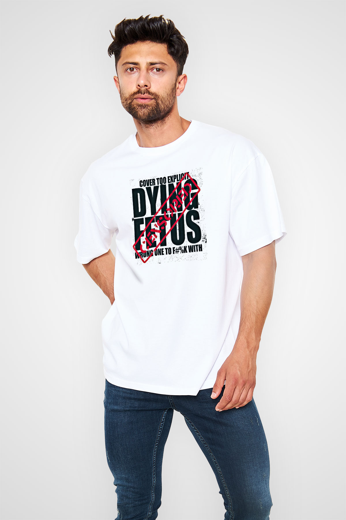 Dying Fetus Baskılı Unisex Beyaz Oversize Tişört