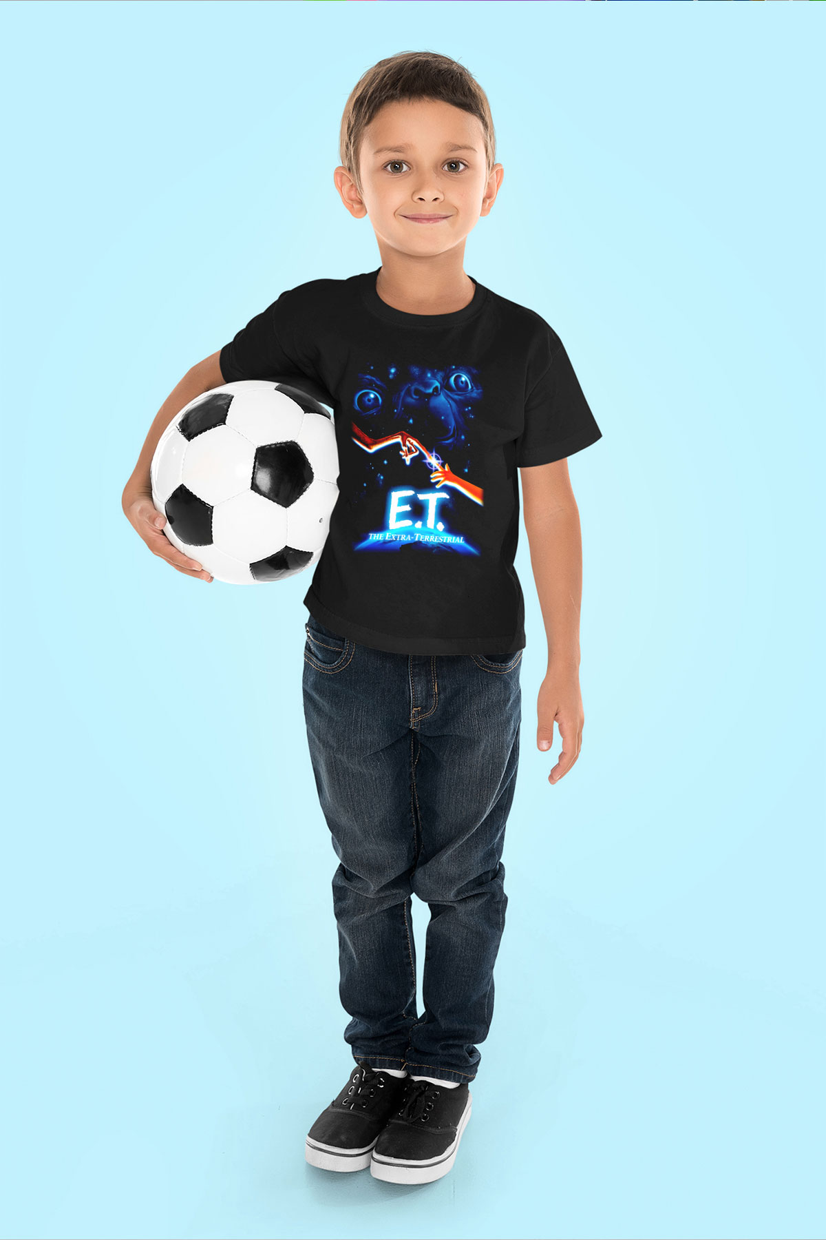 E.T. Baskılı Siyah Unisex Çocuk Tişört