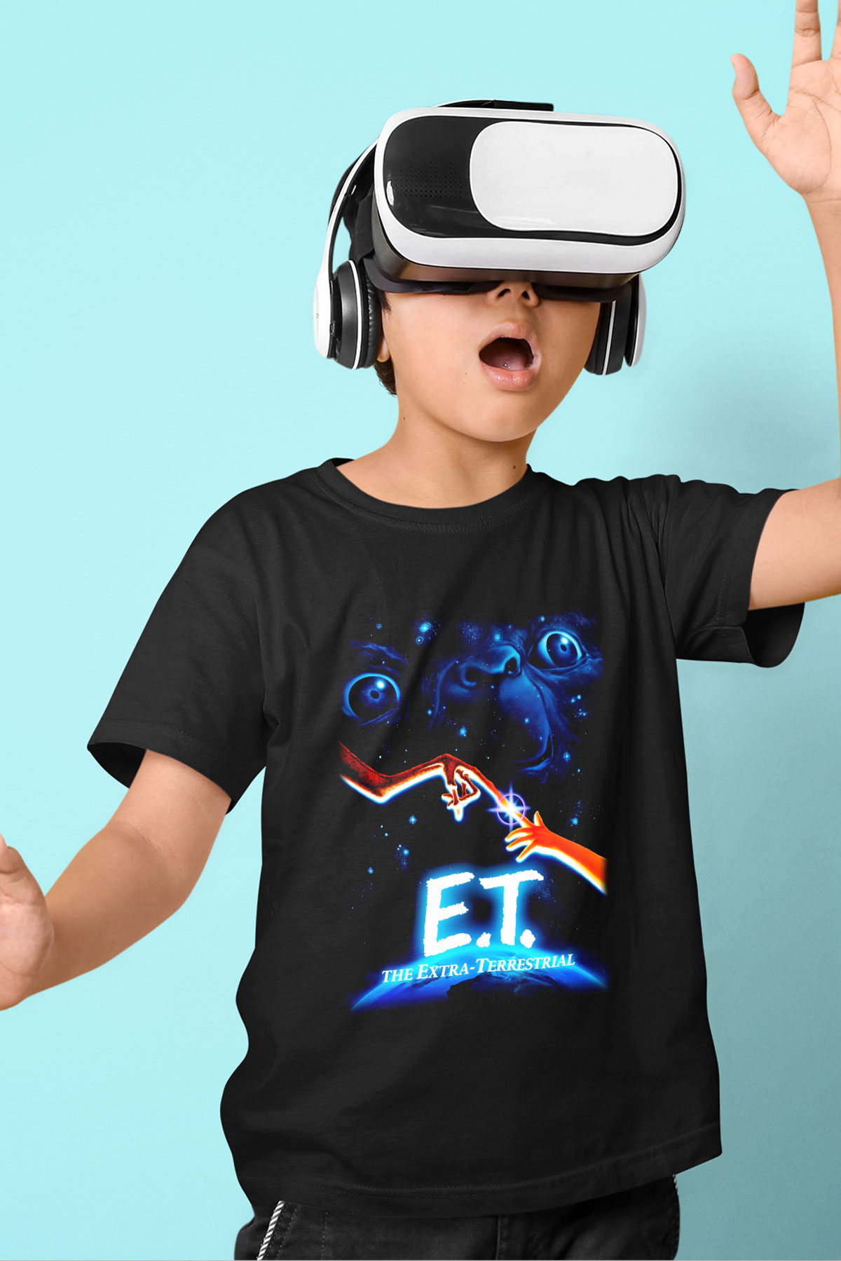 E.T. Baskılı Siyah Unisex Çocuk Tişört