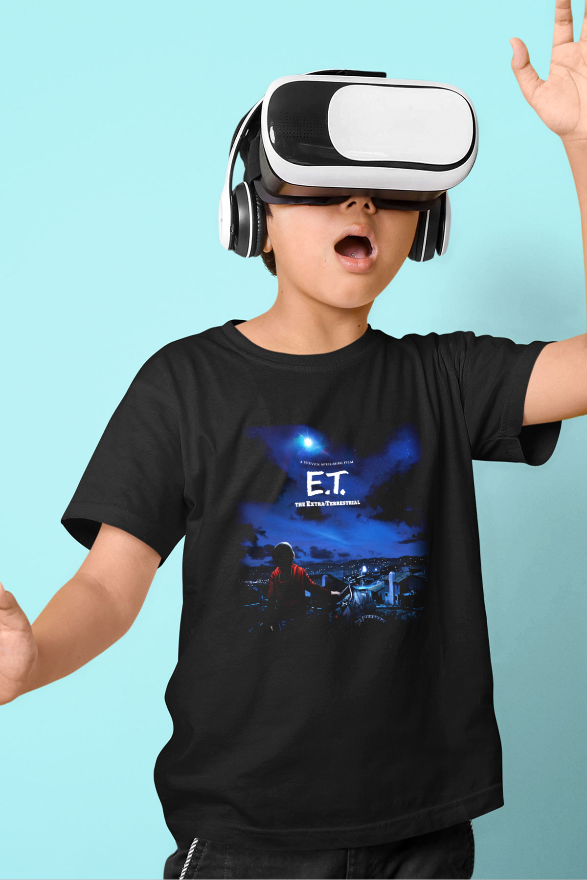 E.T. Baskılı Siyah Unisex Çocuk Tişört
