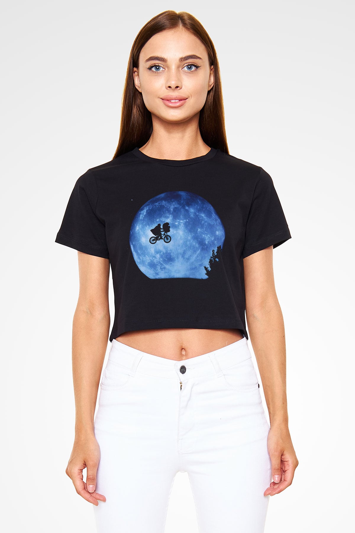 E.T. Siyah Crop Top Tişört