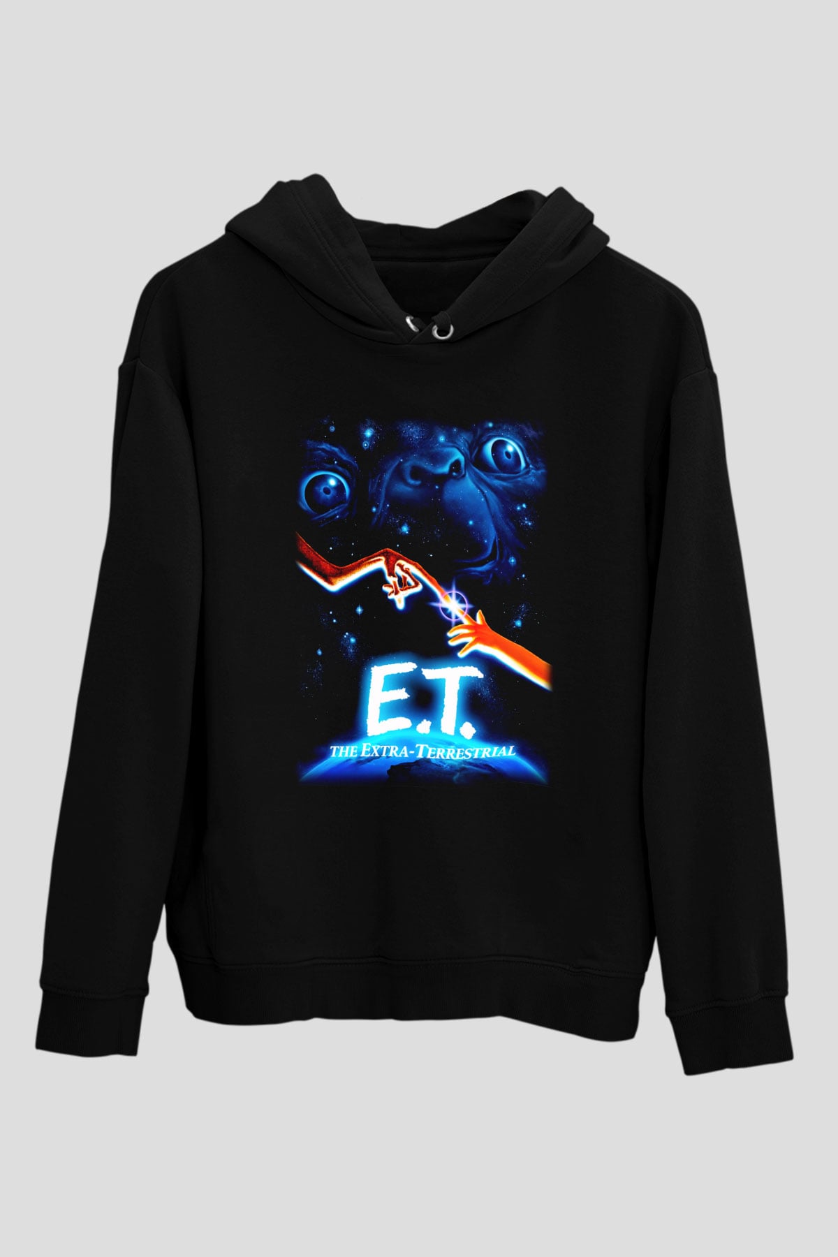 E.T. Siyah Unisex Kapüşonlu Sweatshirt