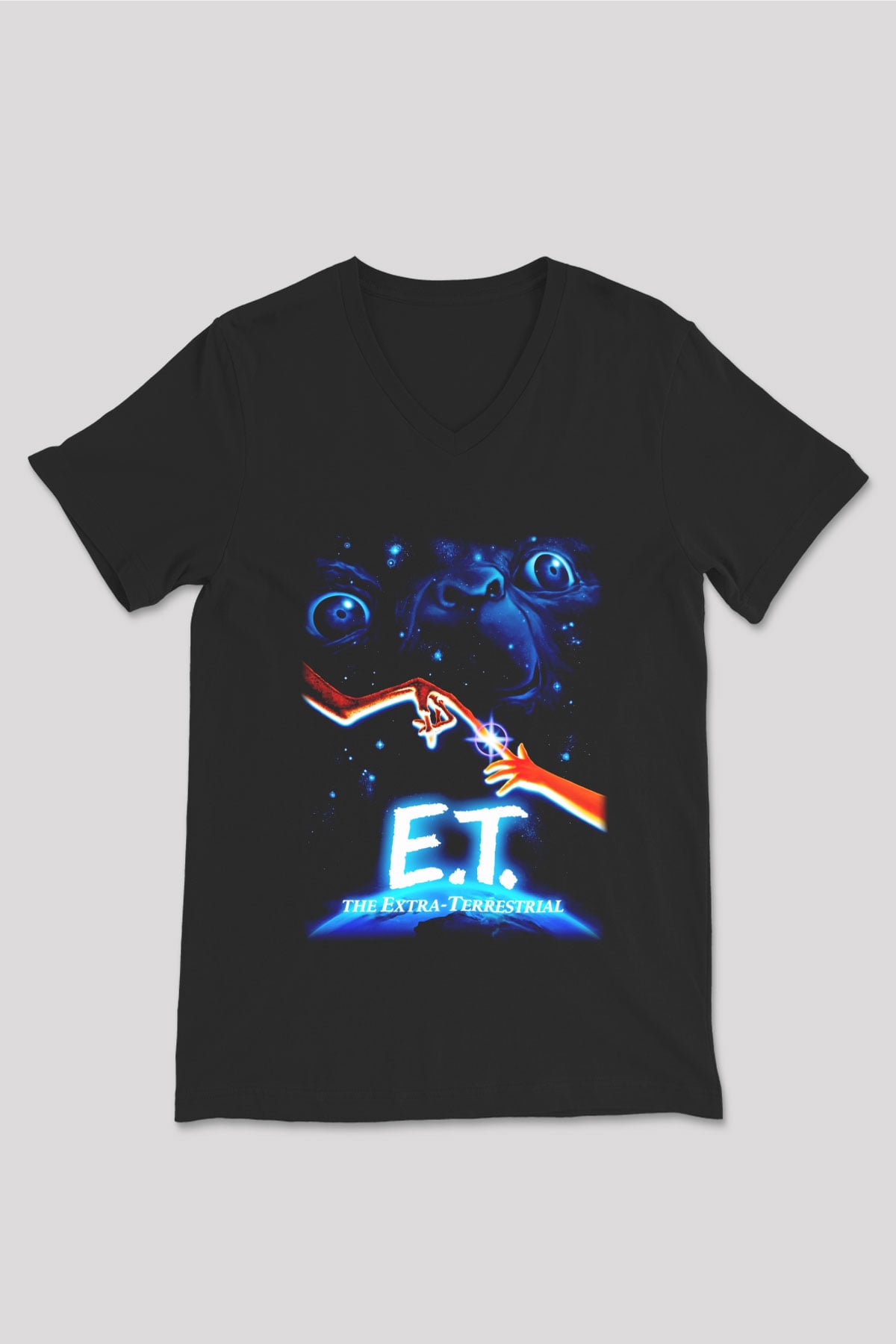 E.T. Siyah Unisex V Yaka Tişört