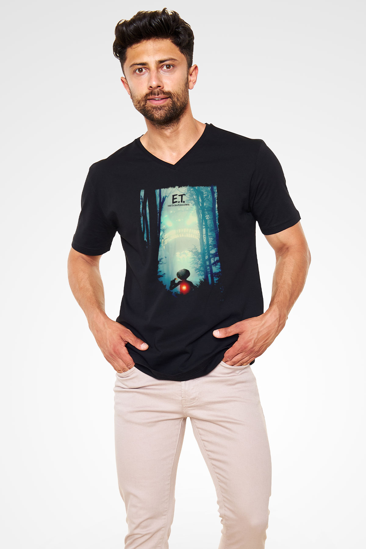 E.T. Siyah Unisex  V Yaka Tişört