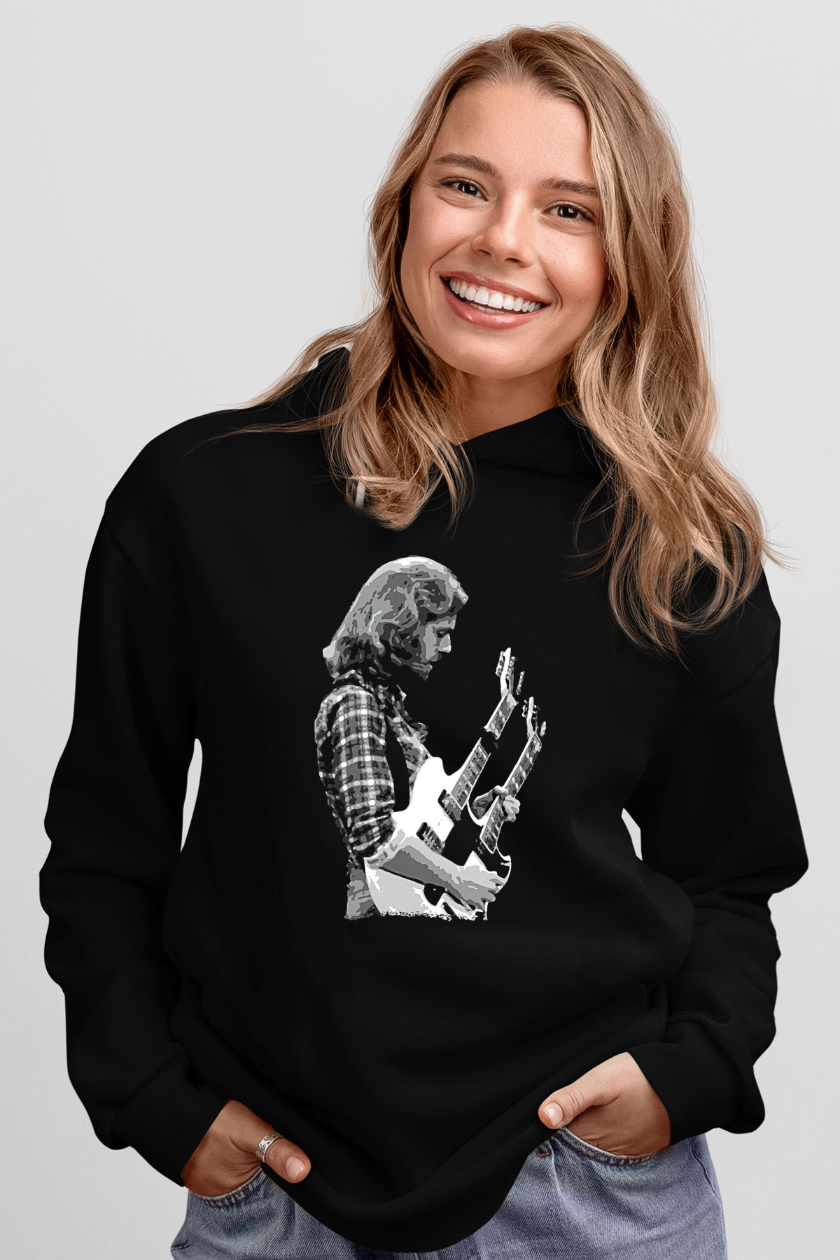 Eagles Baskılı Unisex Siyah Kapüşonlu Sweatshirt