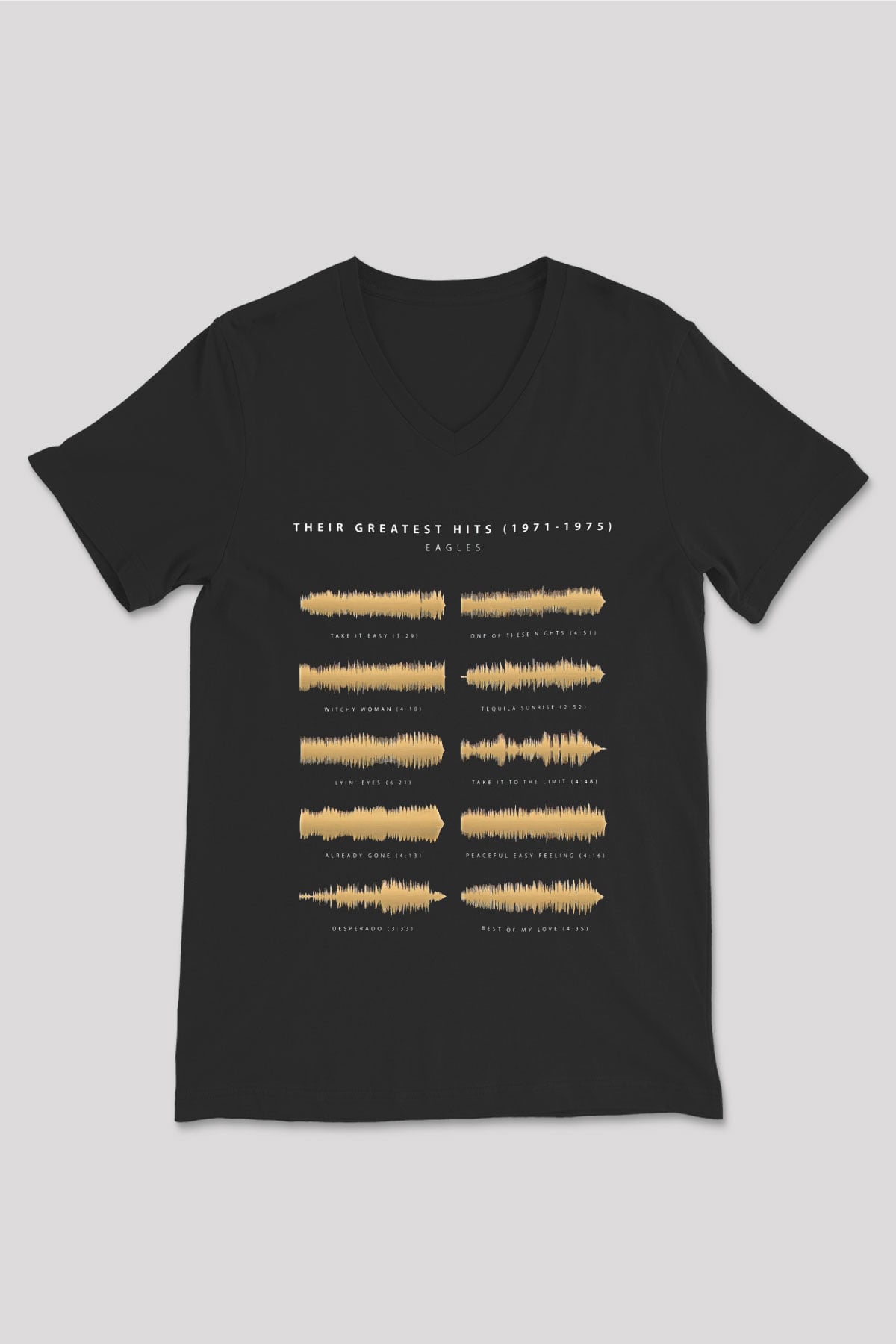 Eagles Baskılı Unisex Siyah V Yaka Tişört - Tshirt