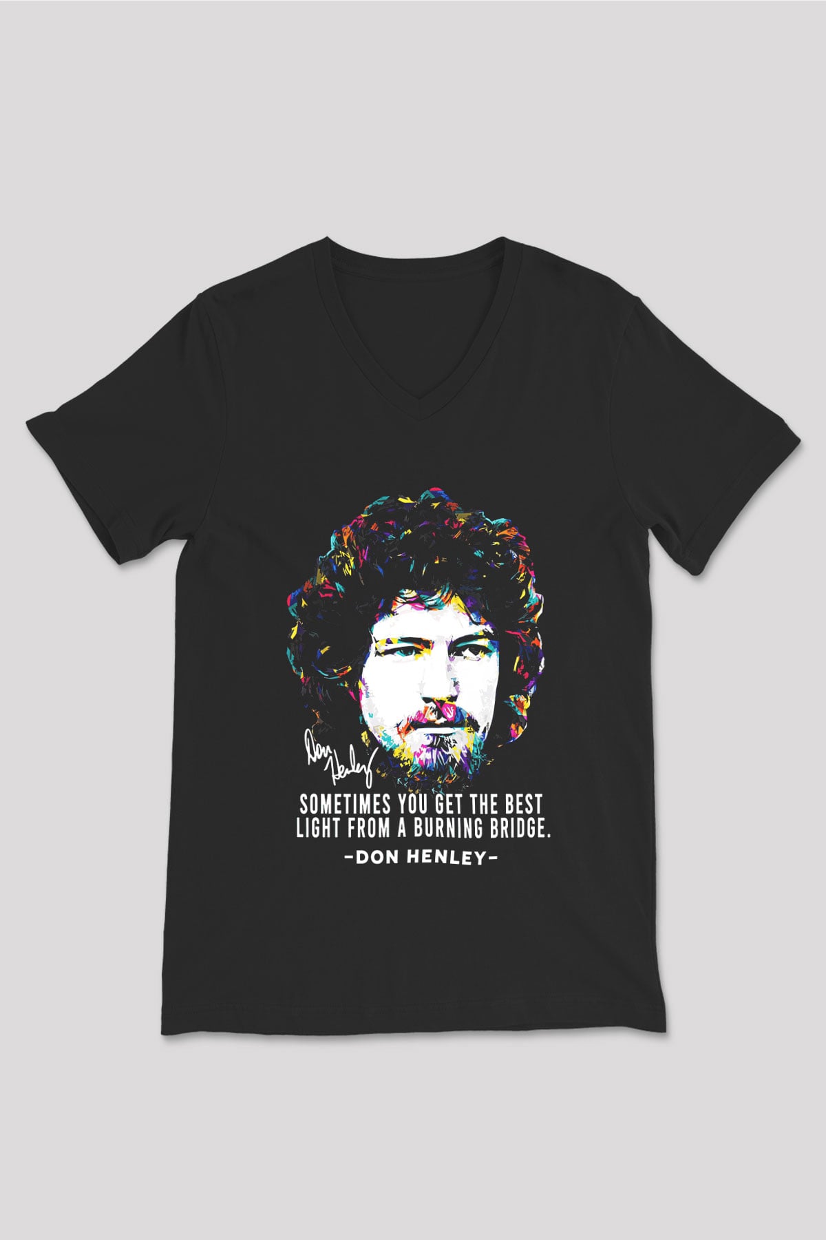 Eagles Baskılı Unisex Siyah V Yaka Tişört - Tshirt