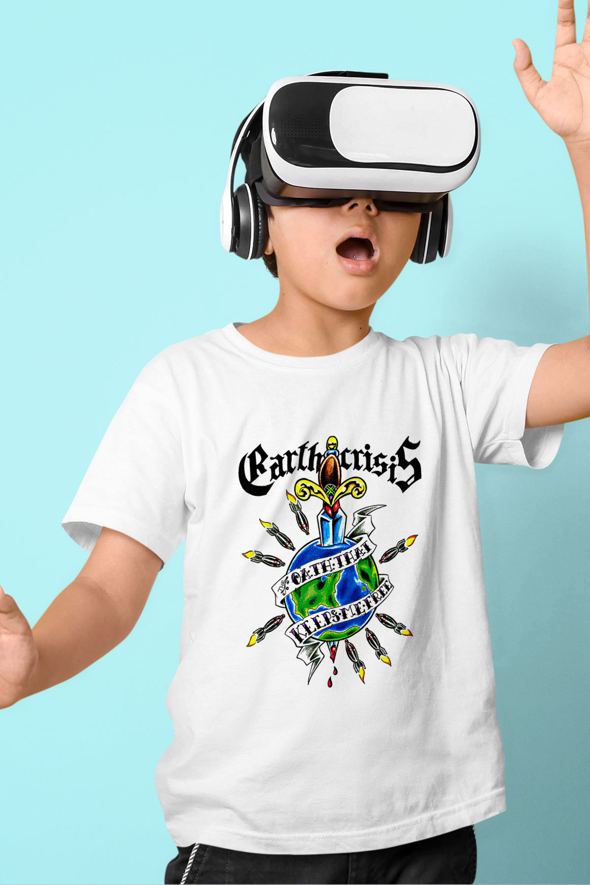 Earth Crisis Baskılı Beyaz Unisex Beyaz Çocuk Tişört - Tshirt