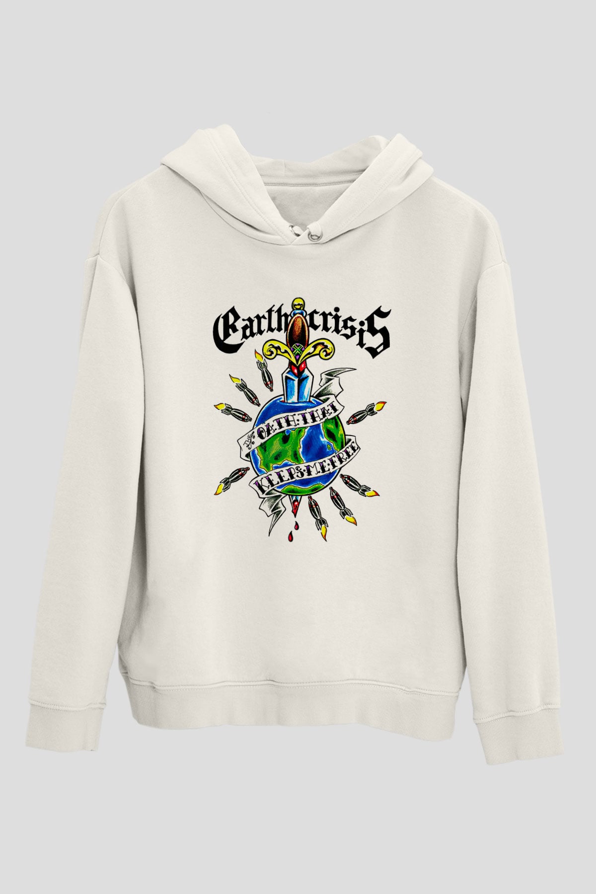 Earth Crisis Baskılı Beyaz Unisex Kapüşonlu Sweatshirt