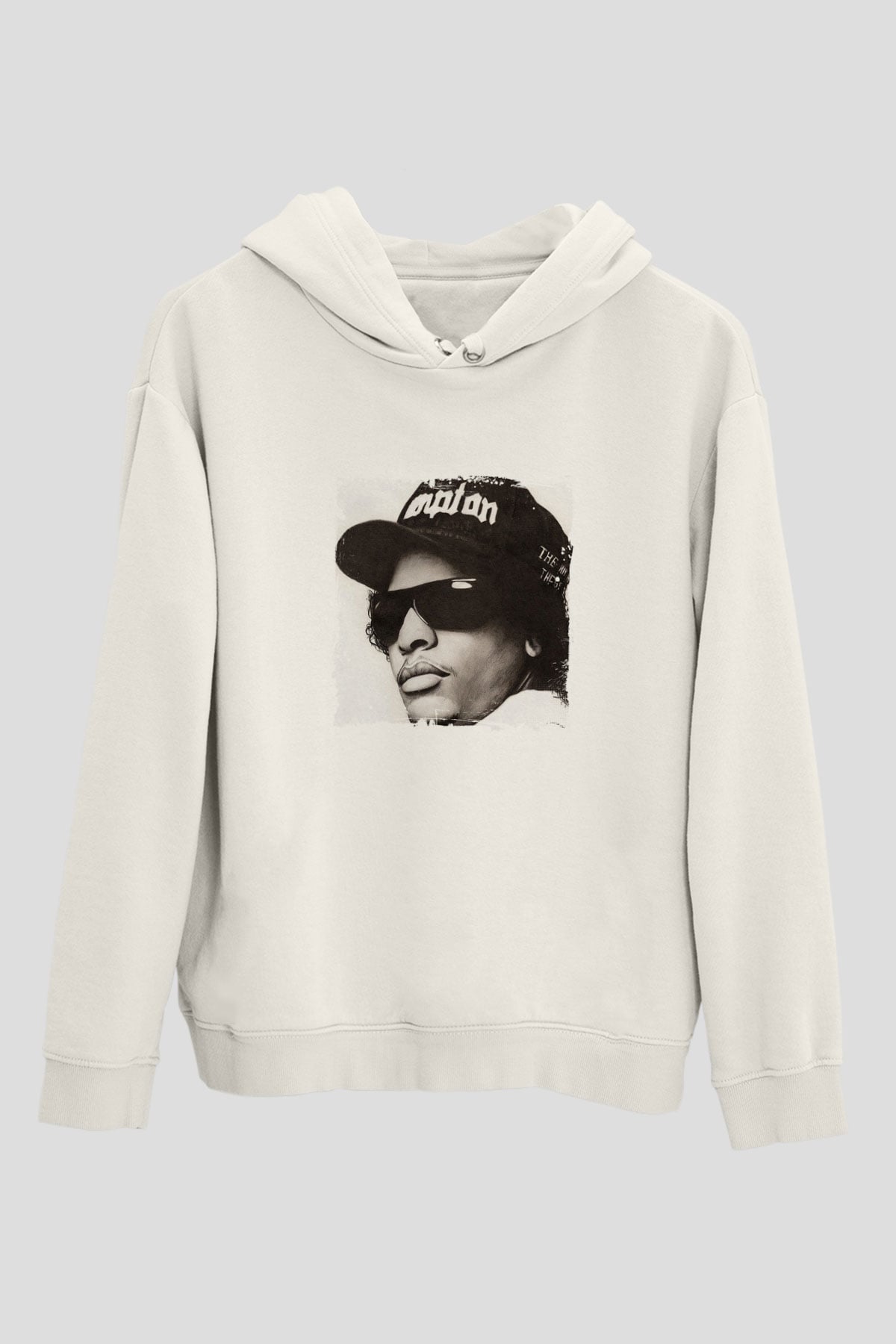 Eazy-E Baskılı Unisex Beyaz Kapüşonlu Sweatshirt