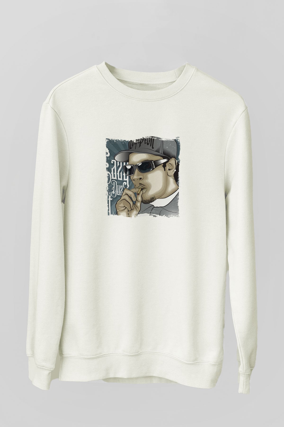 Eazy-E Baskılı Unisex Beyaz Sweatshirt