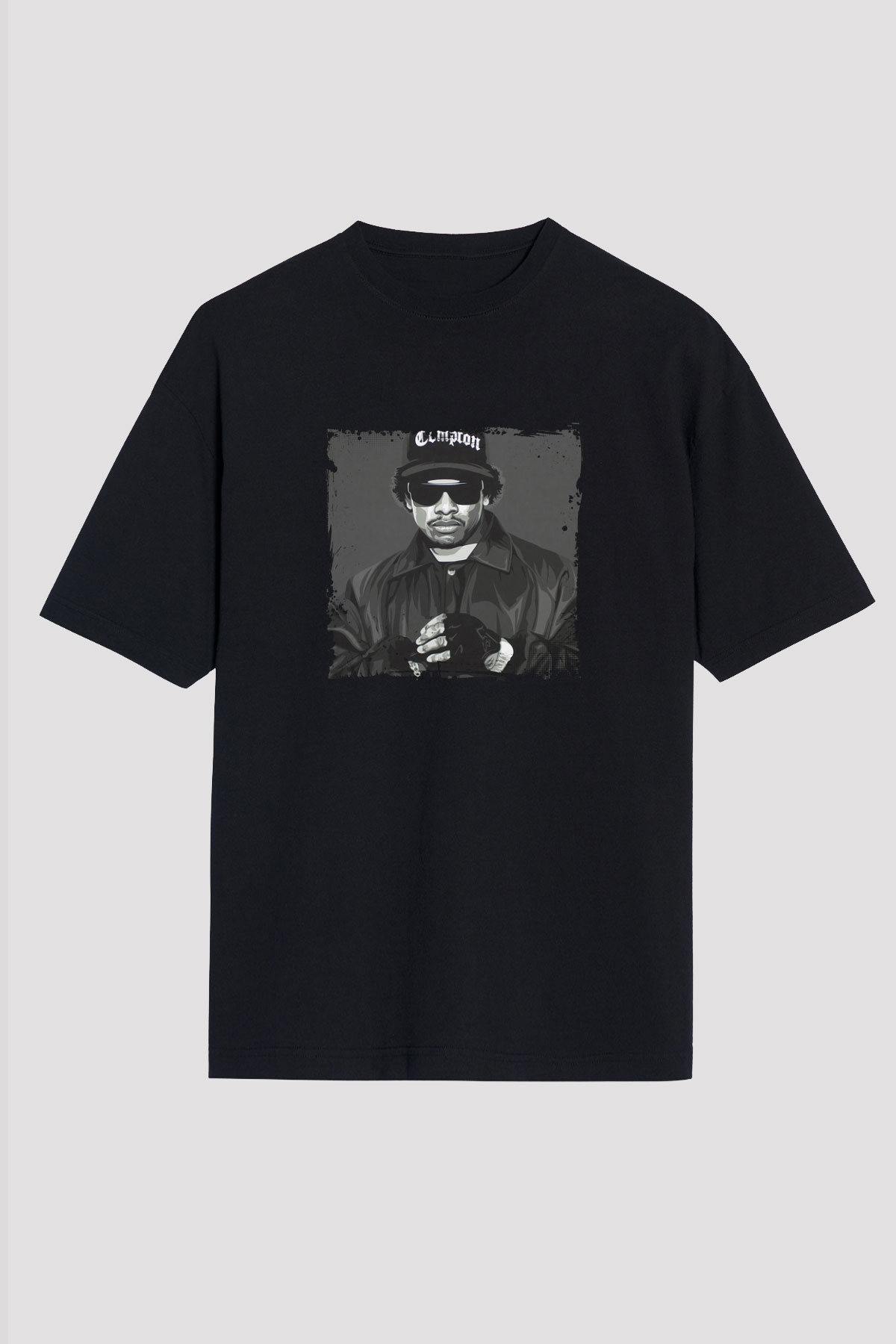 Eazy-E Baskılı Unisex Oversize Siyah Tişört