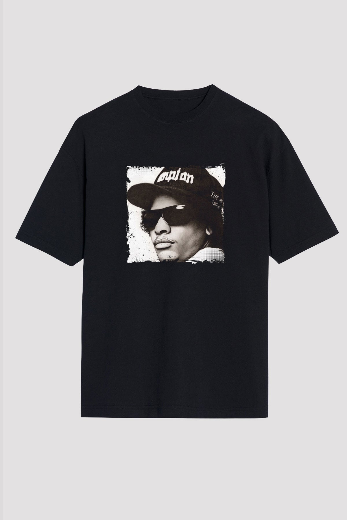 Eazy-E Baskılı Unisex Oversize Siyah Tişört
