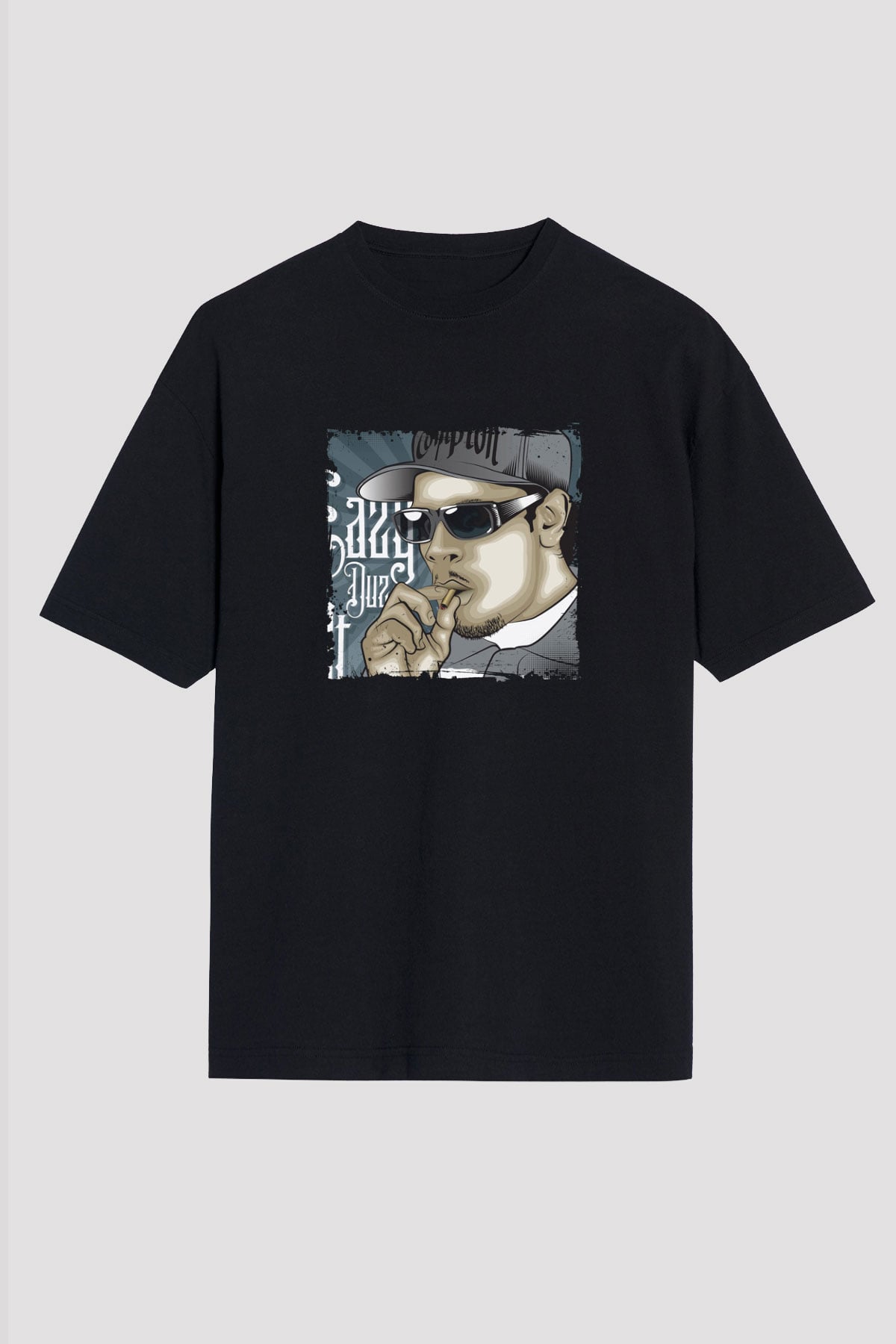 Eazy-E Baskılı Unisex Oversize Siyah Tişört