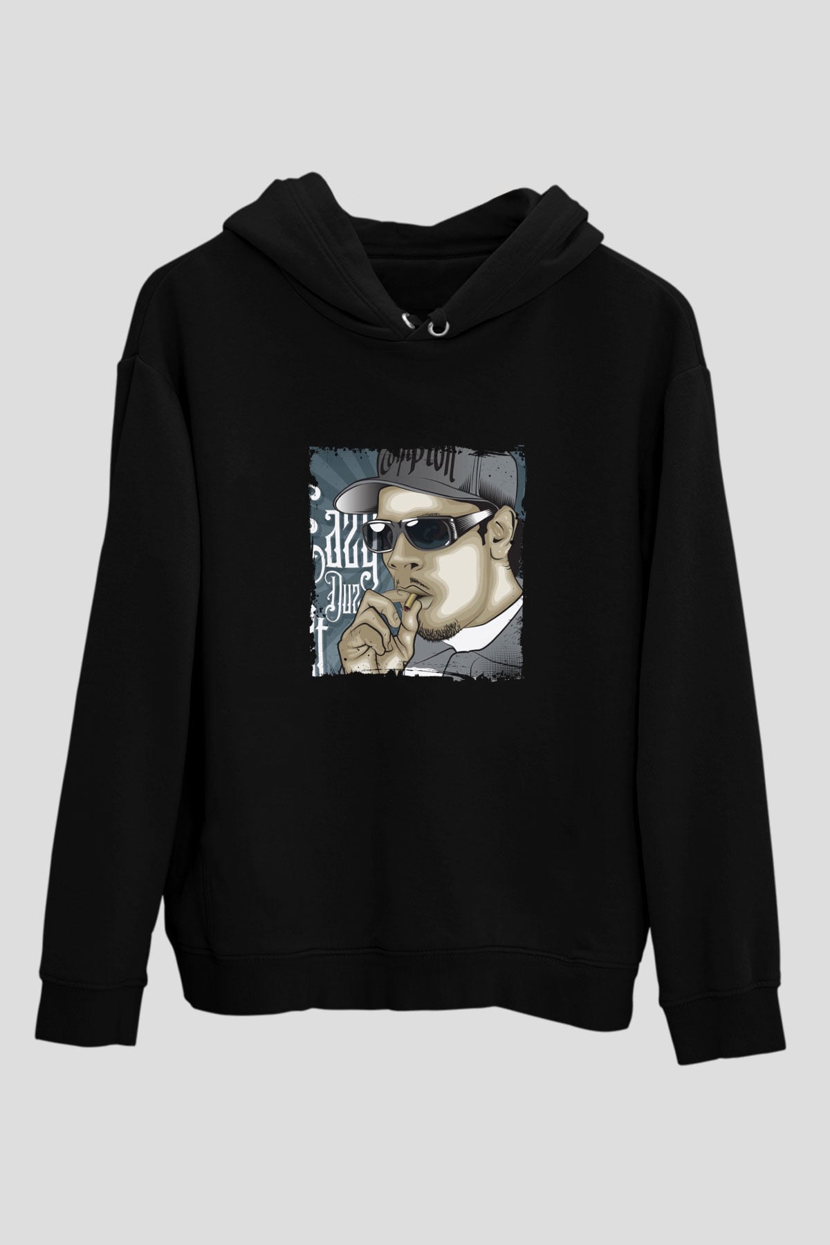 Eazy-E Baskılı Unisex Siyah Hoodie