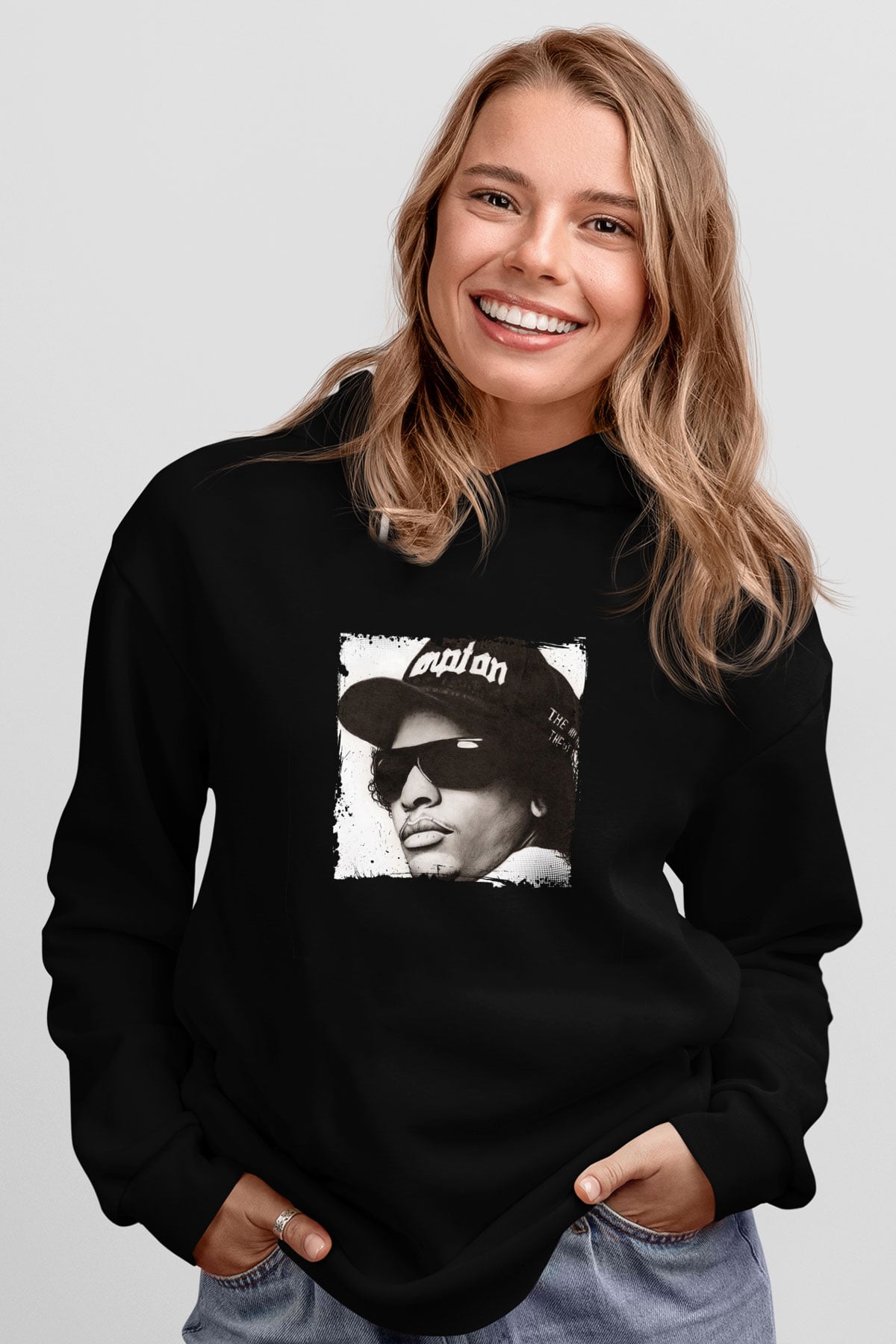 Eazy-E Baskılı Unisex Siyah Hoodie