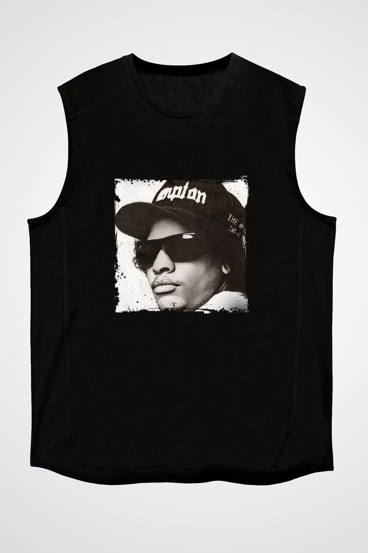 Eazy-E Baskılı Unisex Siyah Kolsuz Tişört