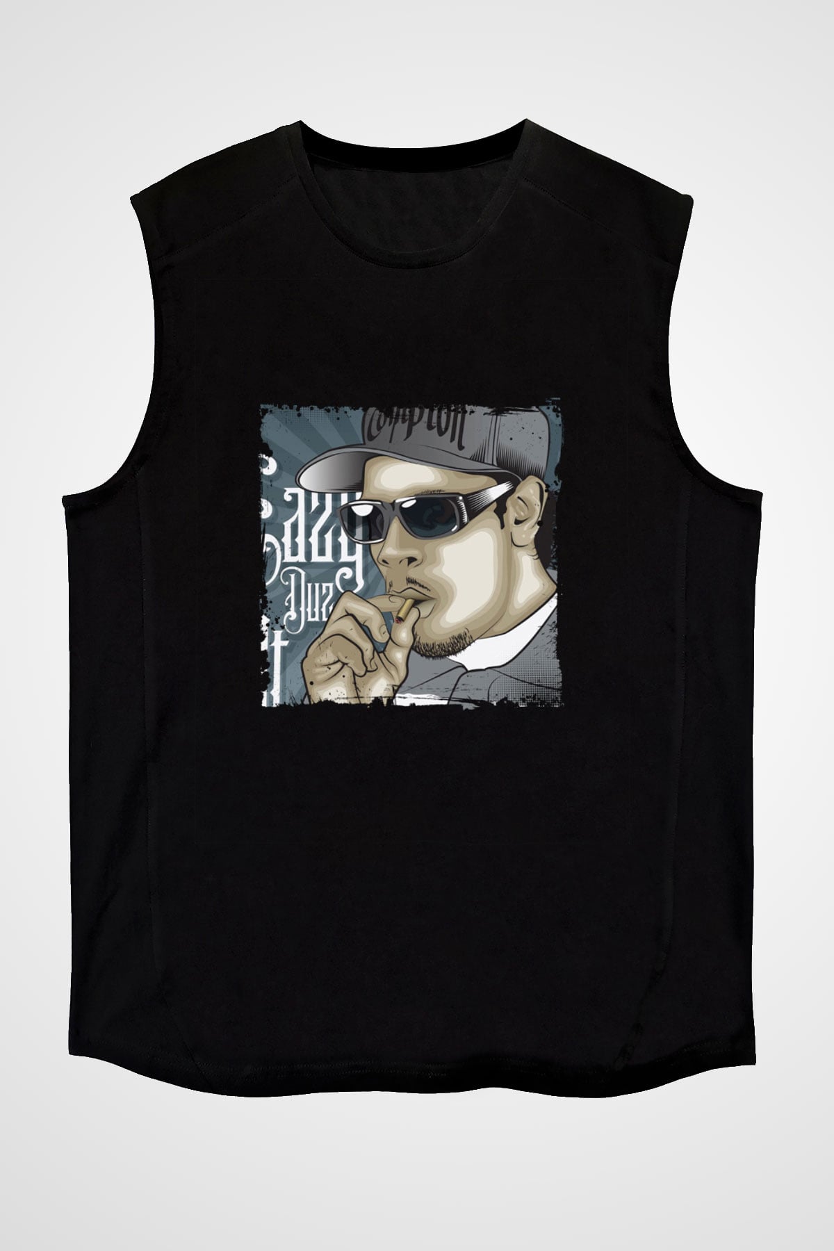 Eazy-E Baskılı Unisex Siyah Kolsuz Tişört