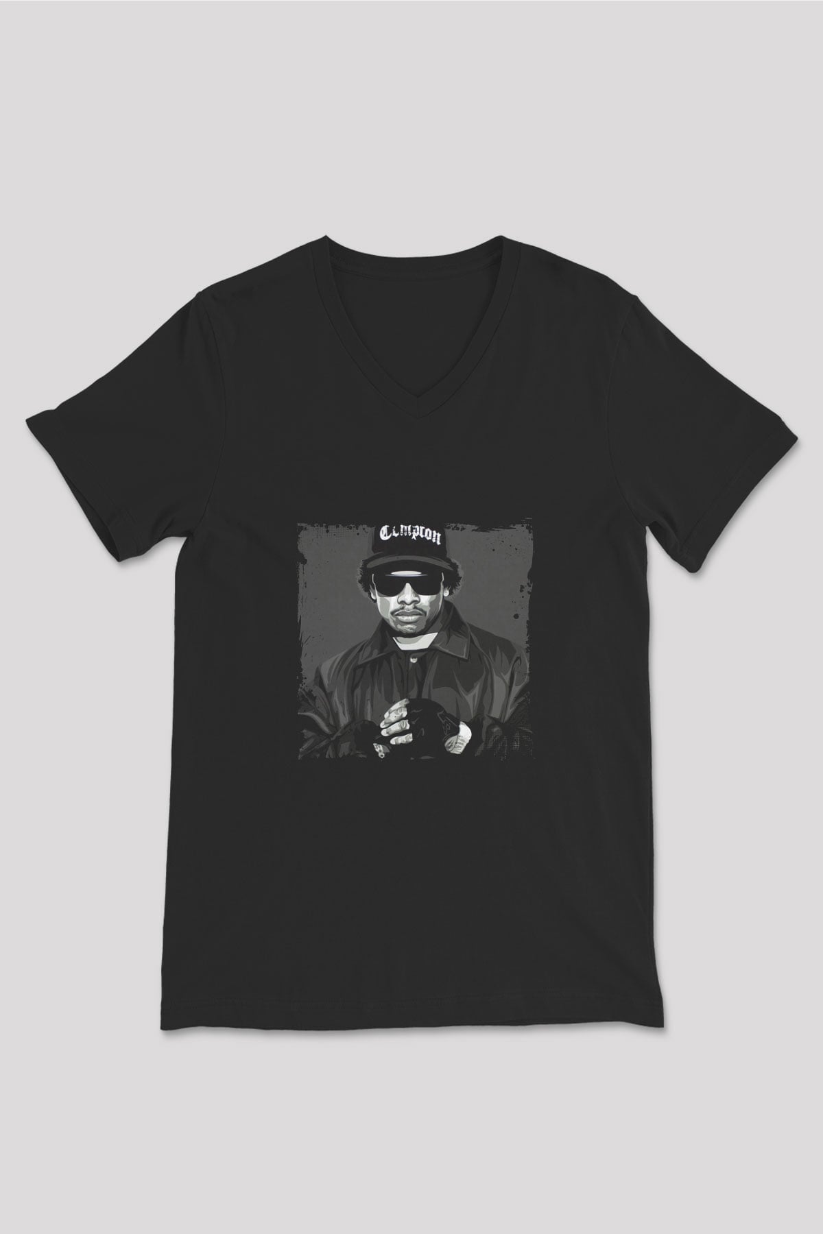 Eazy-E Baskılı Unisex Siyah V Yaka Tişört