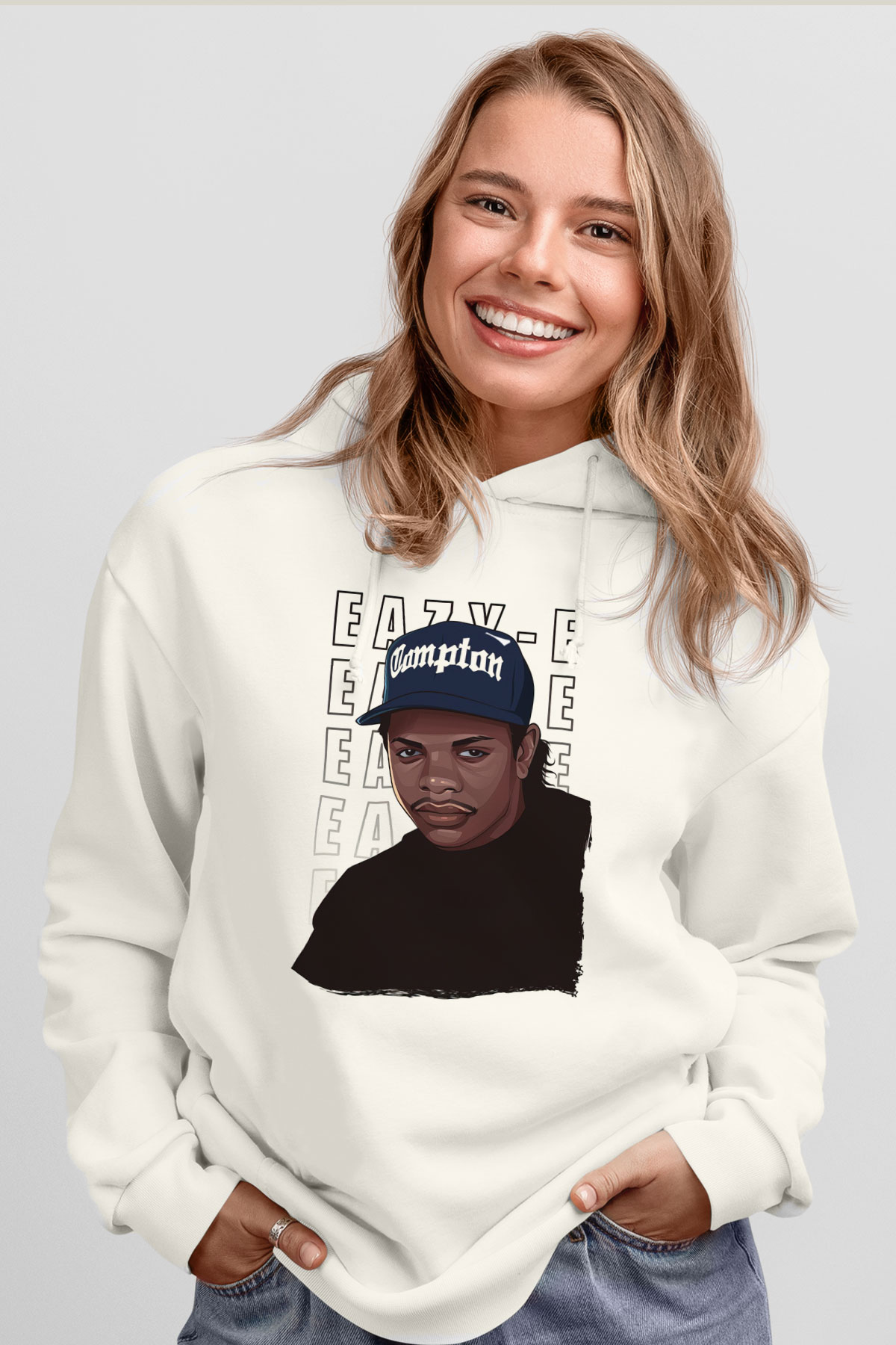 Eazy-E Beyaz Unisex Kapüşonlu Sweatshirt