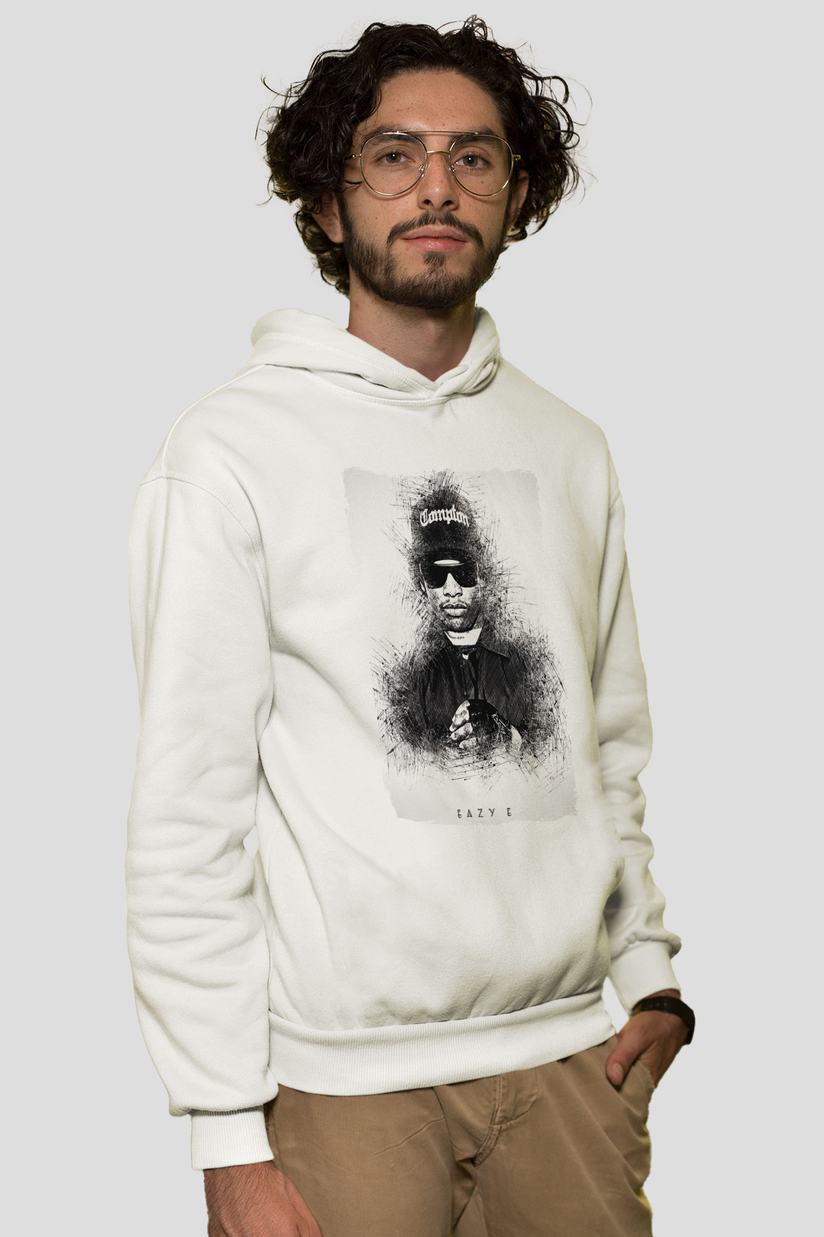 Eazy-E Beyaz Unisex Kapüşonlu Sweatshirt
