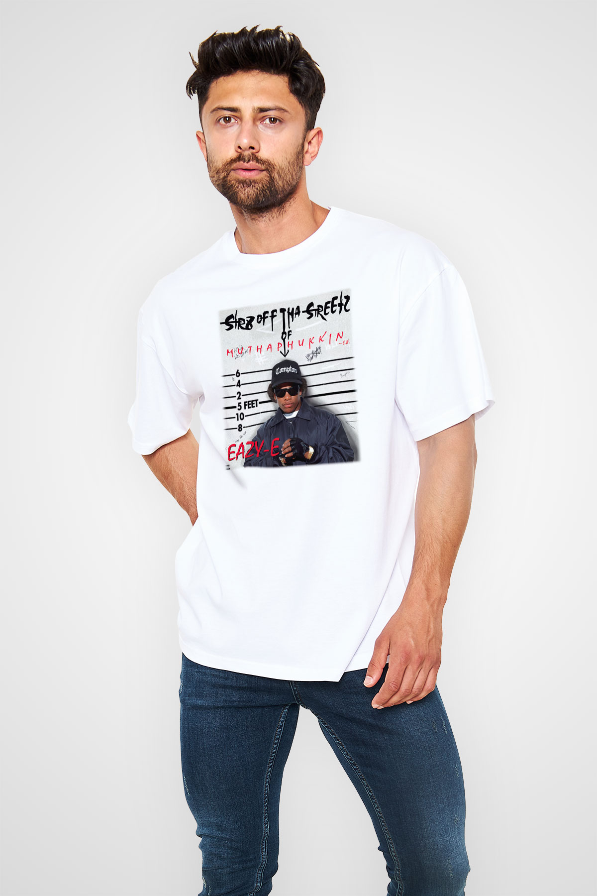 Eazy-E Beyaz Unisex Oversize Tişört T-Shirt