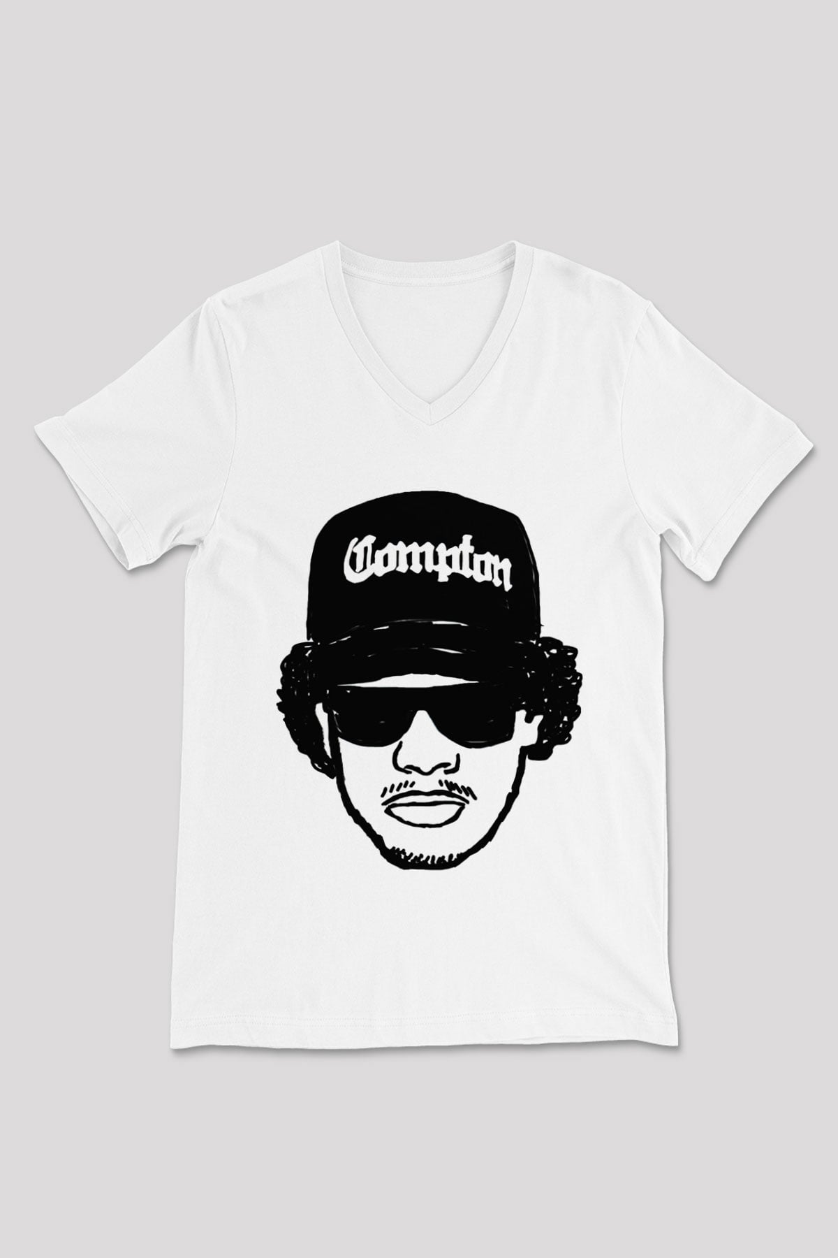 Eazy-E Beyaz Unisex V Yaka Tişört T-Shirt