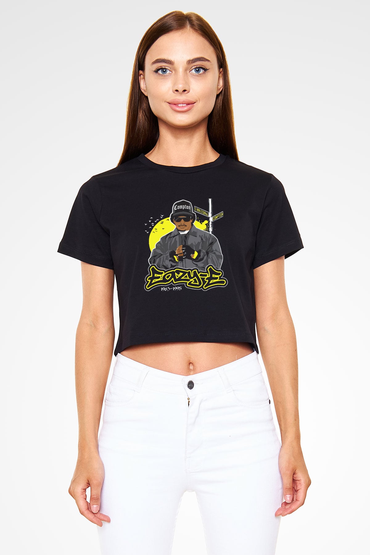 Eazy-E Siyah Crop Top Tişört