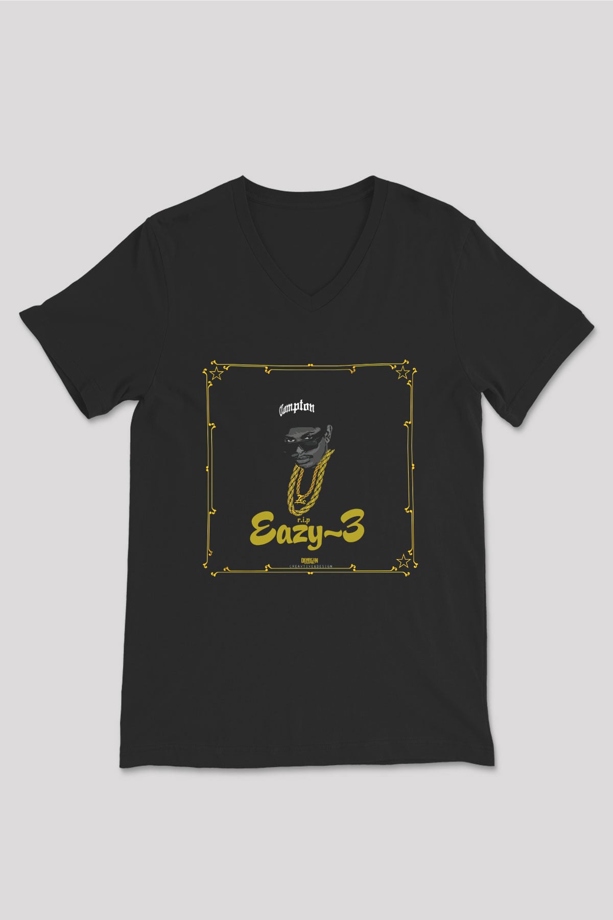 Eazy-E Siyah Unisex V Yaka Tişört T-Shirt