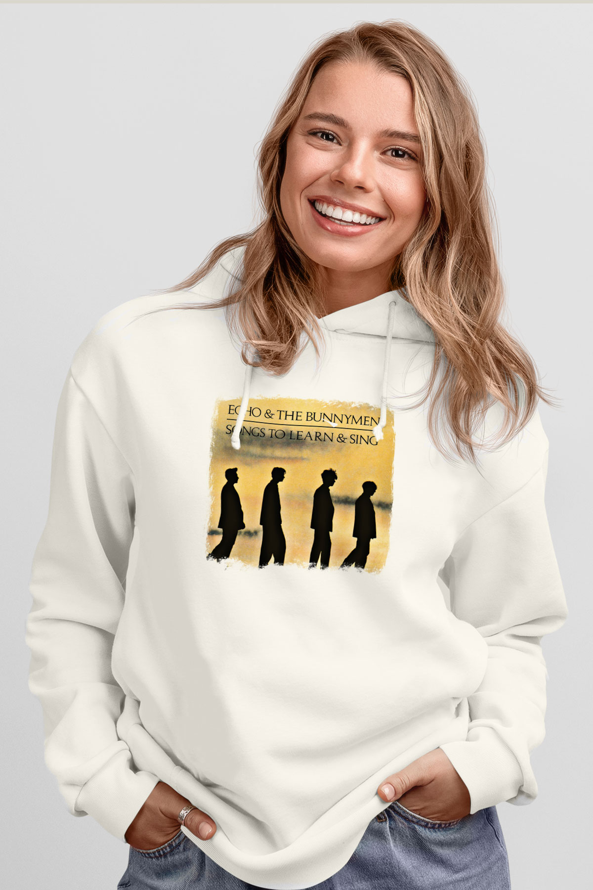 Echo and The Bunnymen Baskılı Unisex Beyaz Hoodie