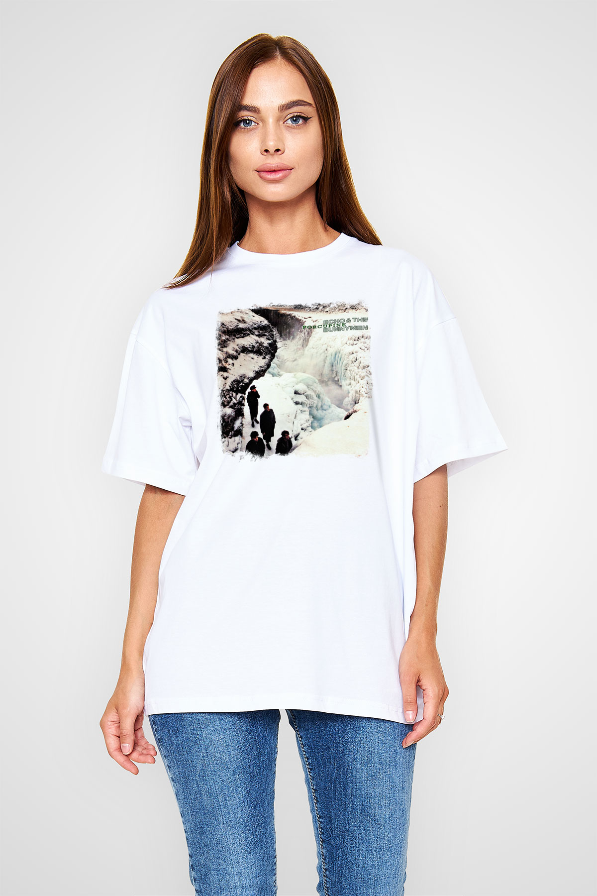 Echo and The Bunnymen Baskılı Unisex Beyaz Oversize Tişört