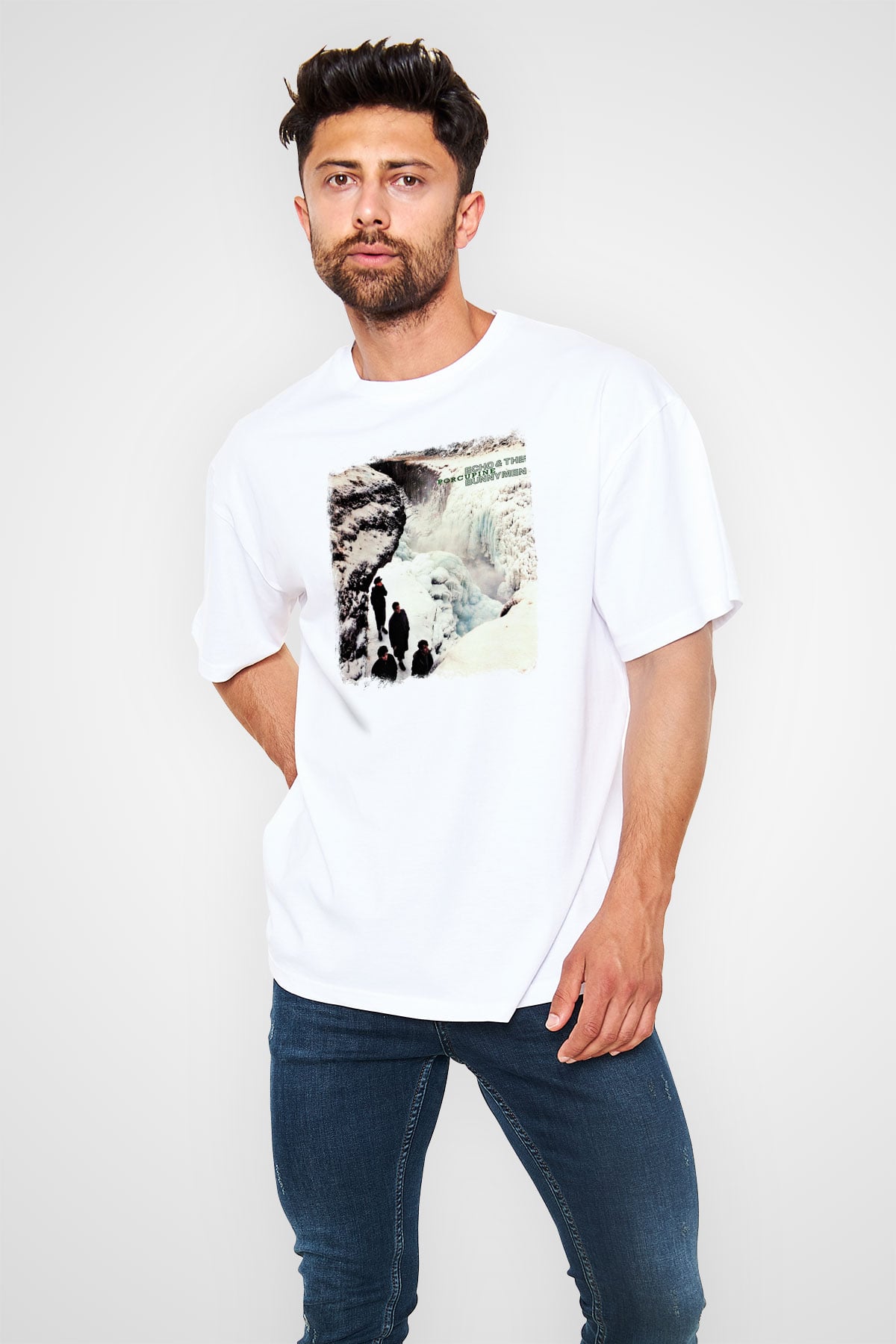 Echo and The Bunnymen Baskılı Unisex Beyaz Oversize Tişört