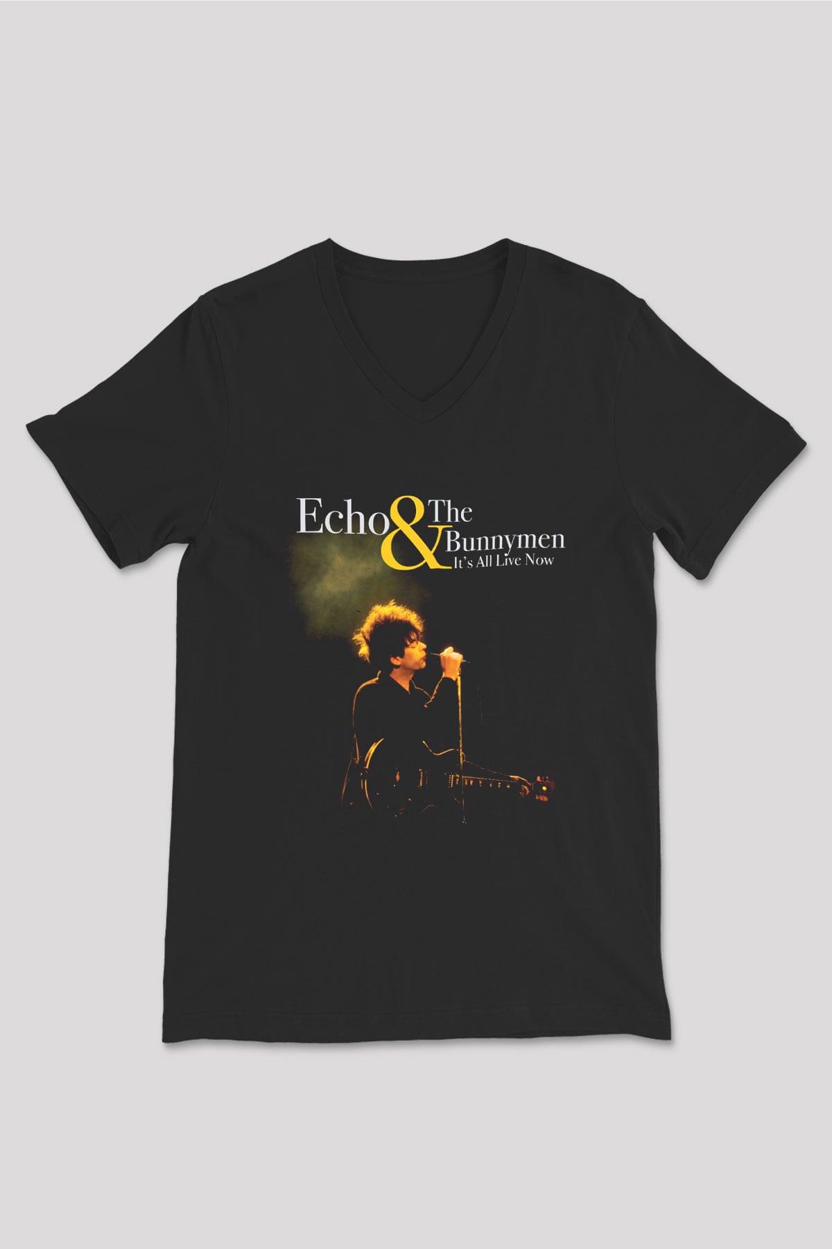 Echo and the Bunnymen Siyah Unisex V Yaka Tişört T-Shirt