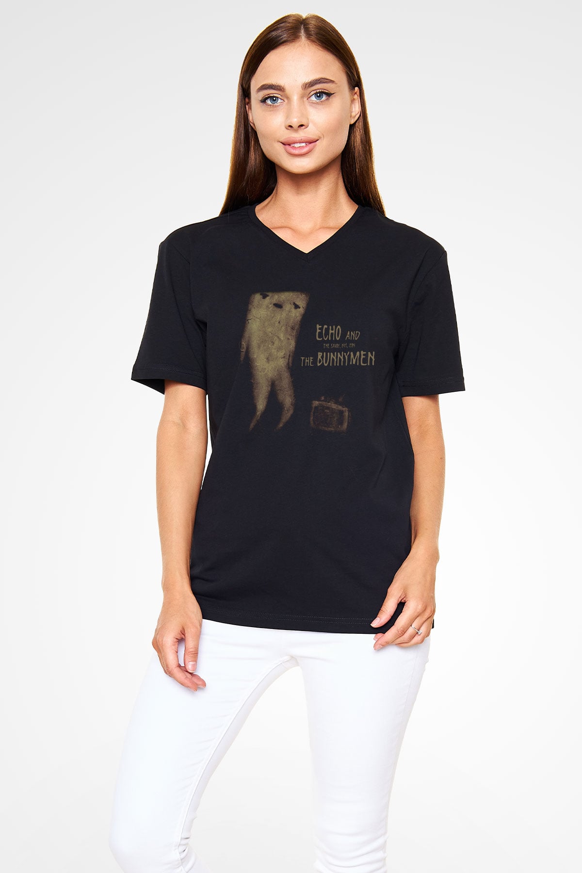 Echo and the Bunnymen Siyah Unisex V Yaka Tişört