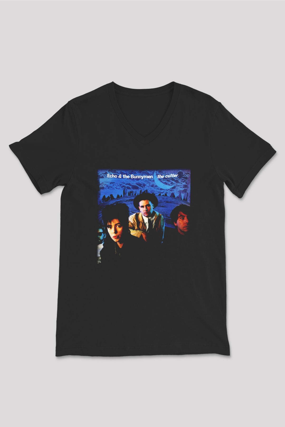 Echo and the Bunnymen Siyah Unisex V Yaka Tişört T-Shirt