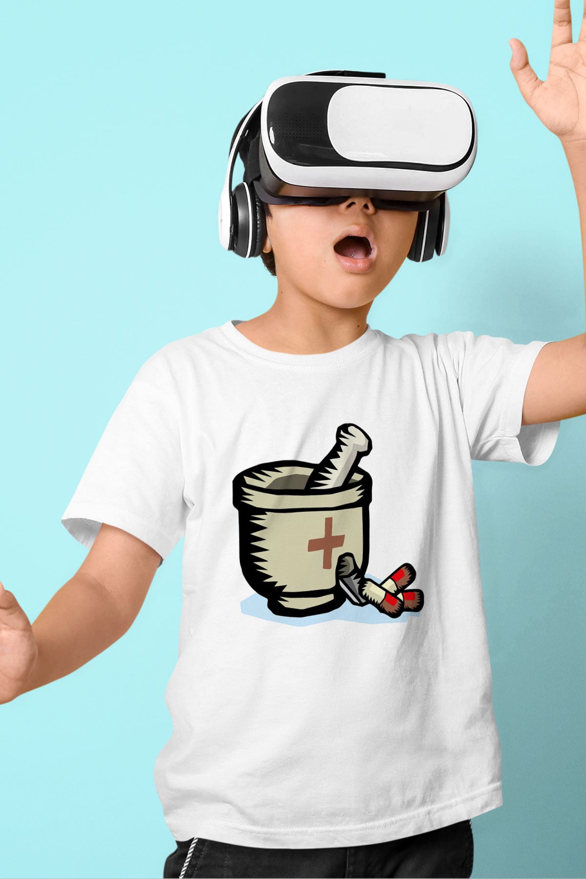 Eczacı Baskılı Beyaz Unisex Çocuk Tişört