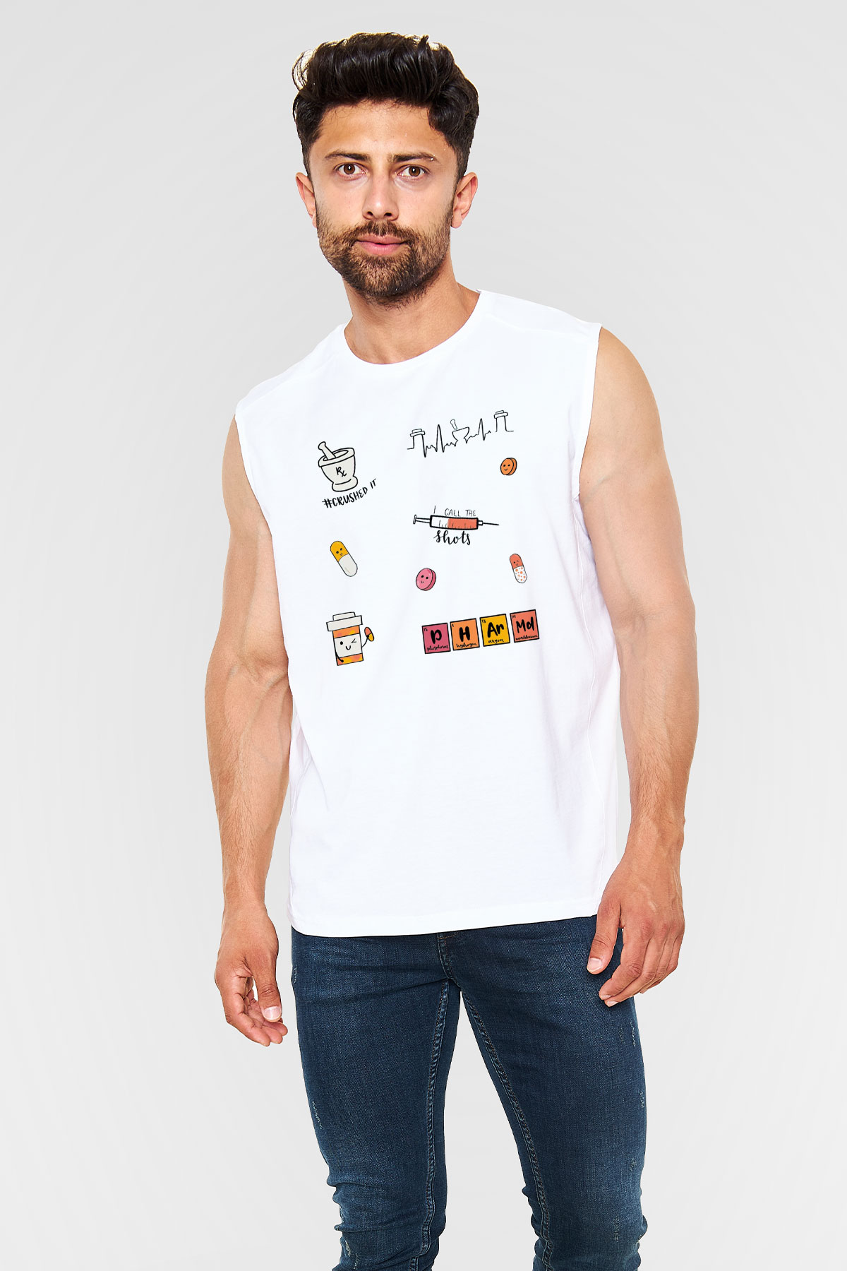 Eczacı Beyaz Unisex Kolsuz Tişört